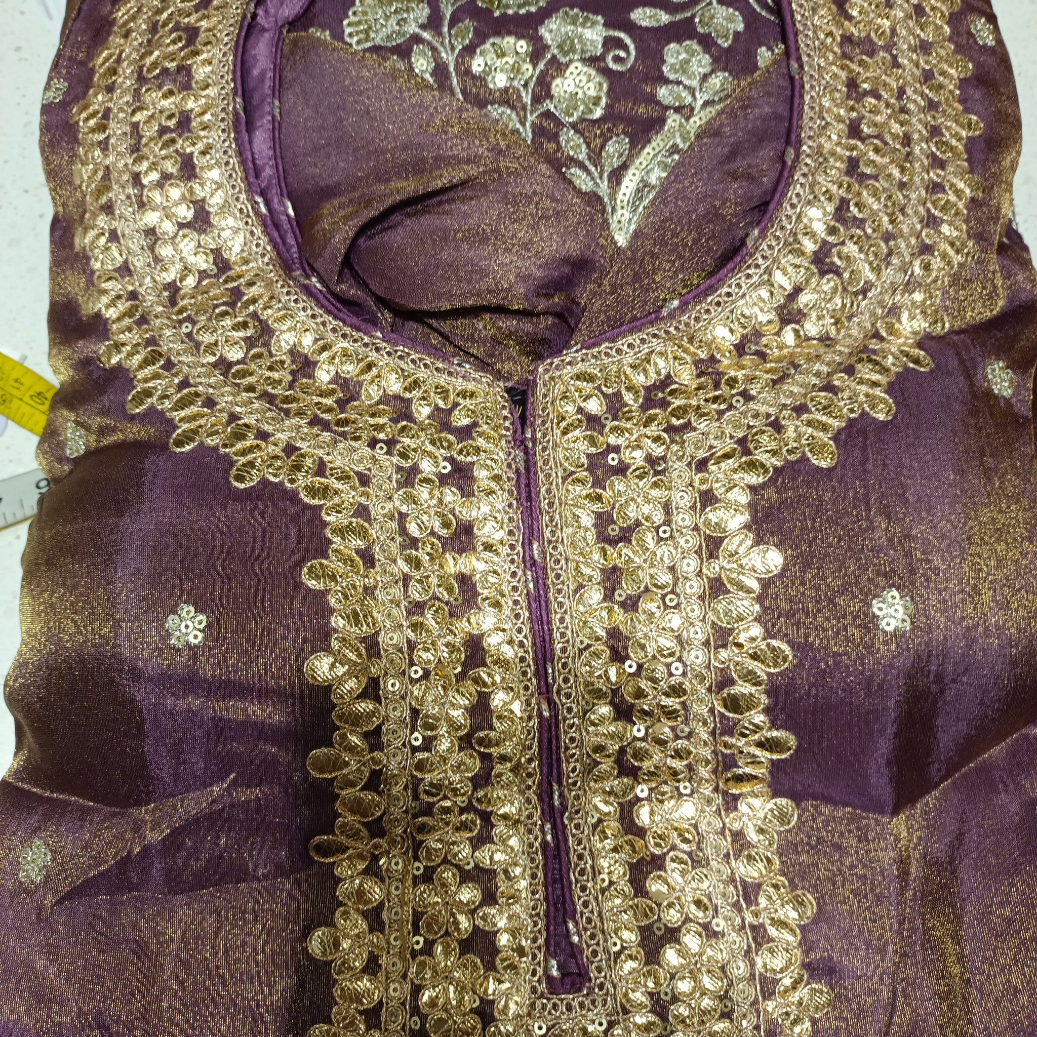 Gold embroidery Gharara suit with printed dupatta