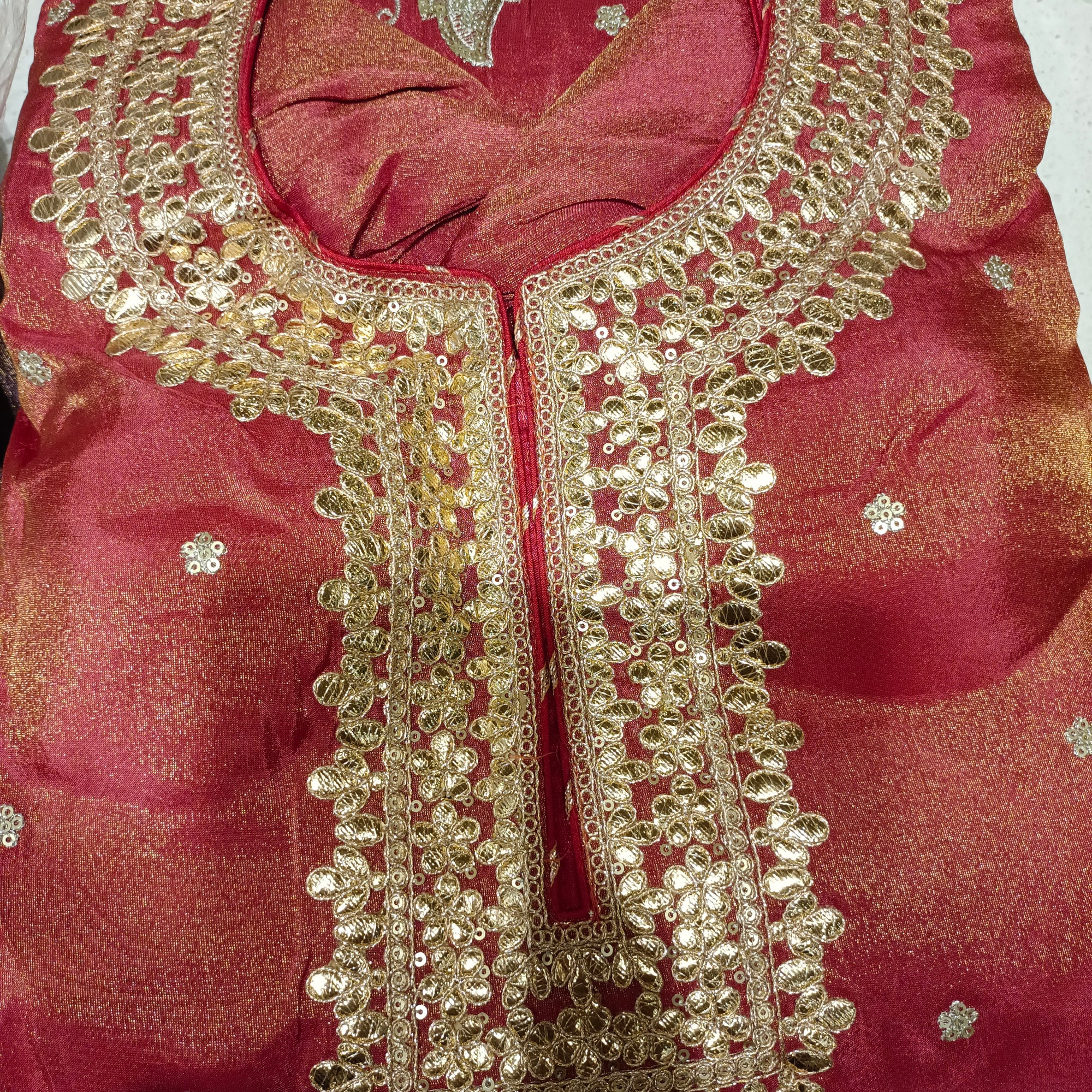 Gold embroidery Gharara suit with printed dupatta