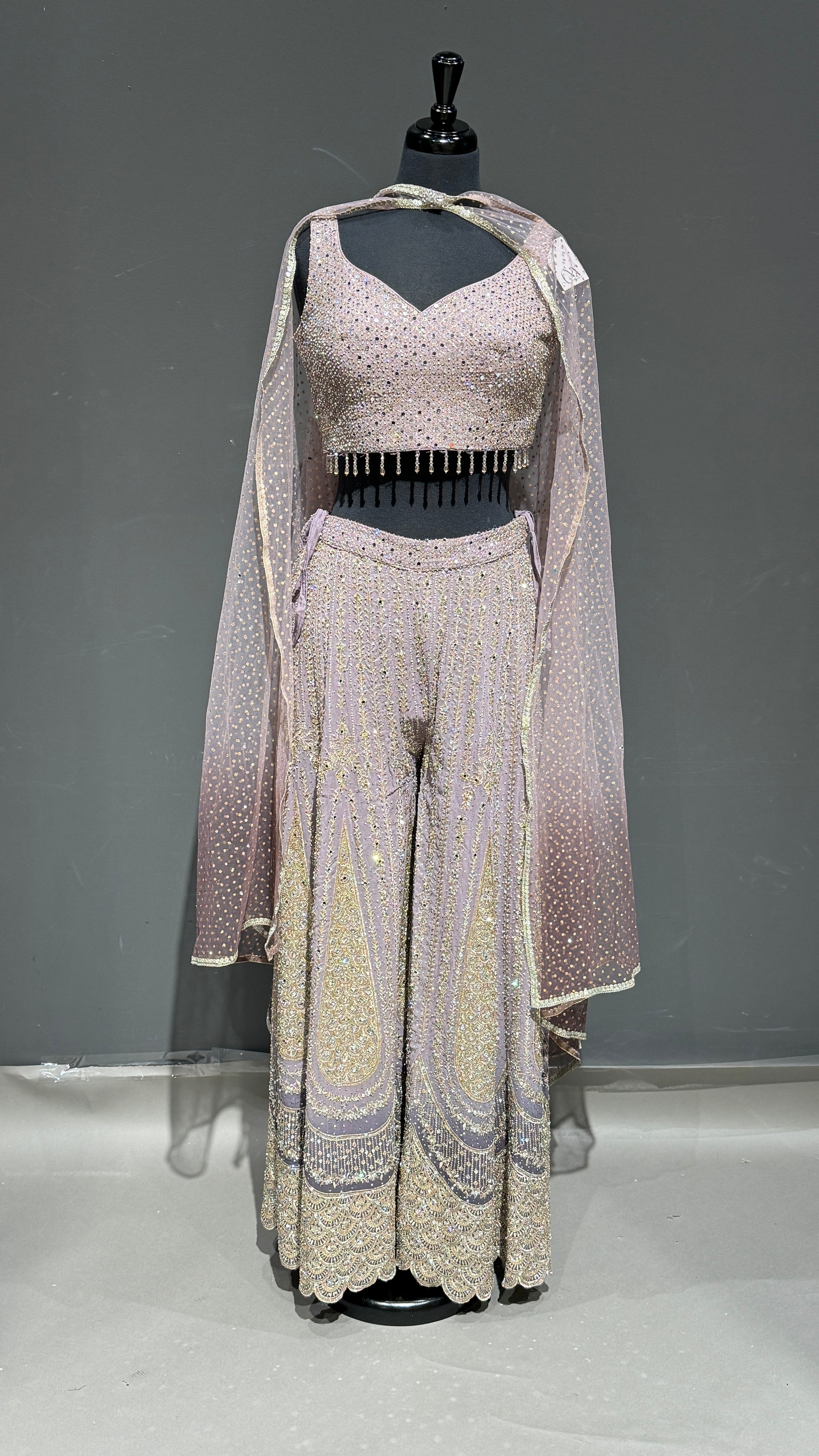 Glittery Crop Top with Sharara with Bottom Embroidered
