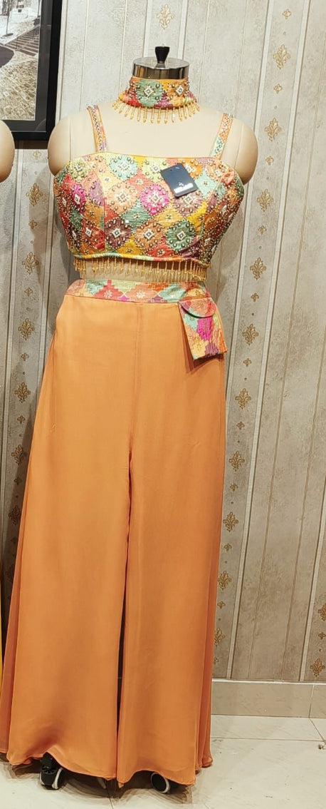 Multi color top with strappy sleeves and Sharara