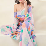 Image of a beautiful lilac printed georgette set.
