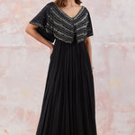 Black Caped Gown With Embroidery - MEENA BAZAAR CANADAMeena Bazaar CanadaXXS