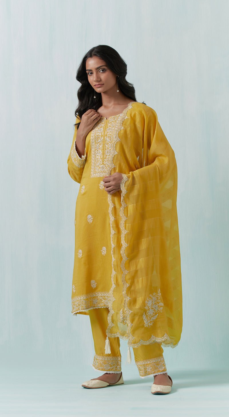Yellow Linen Suit Set - MEENA BAZAAR CANADAMeena Bazaar CanadaXXS