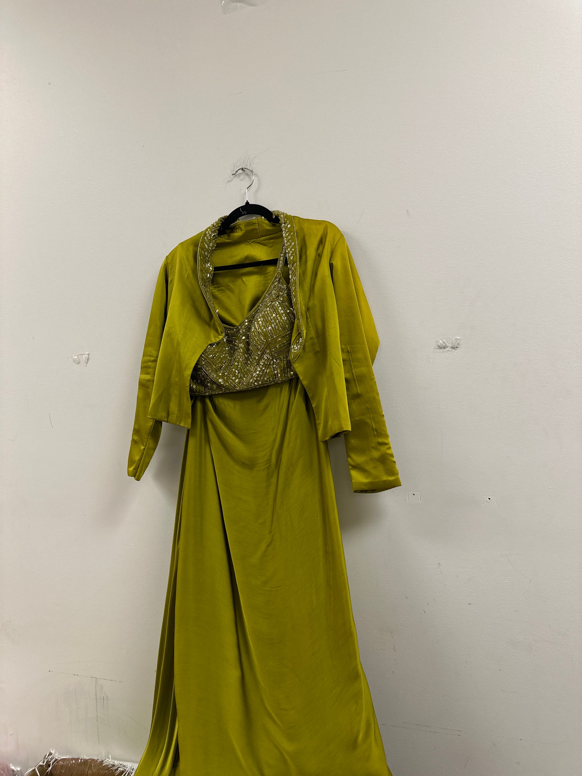 Lime Green Indo western with Shrug Jacket