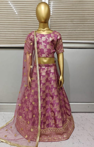 Girl's Banarsi Lehenga With Net Dupatta