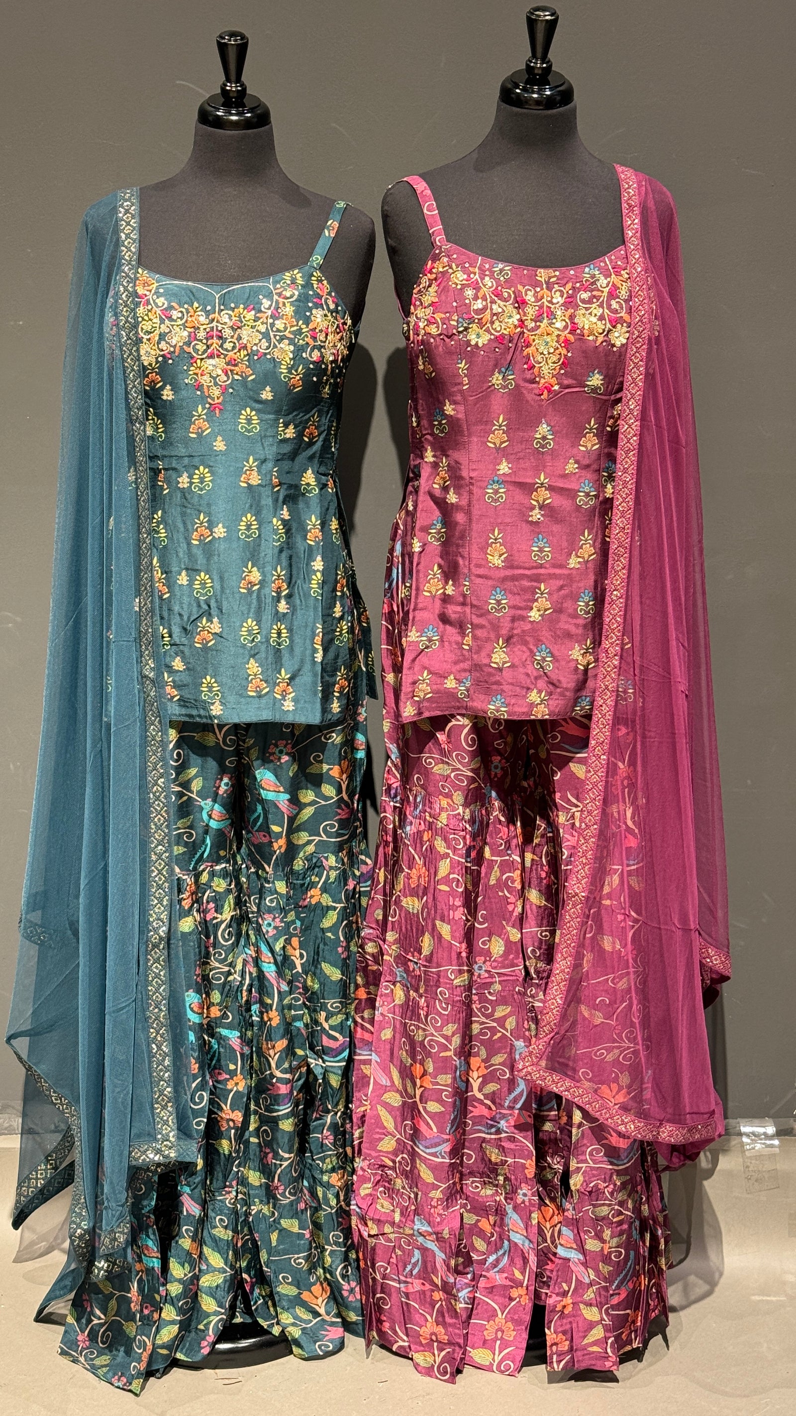 Strappy Peplum Sharara Suit with Short-Length Kameez & Dupatta