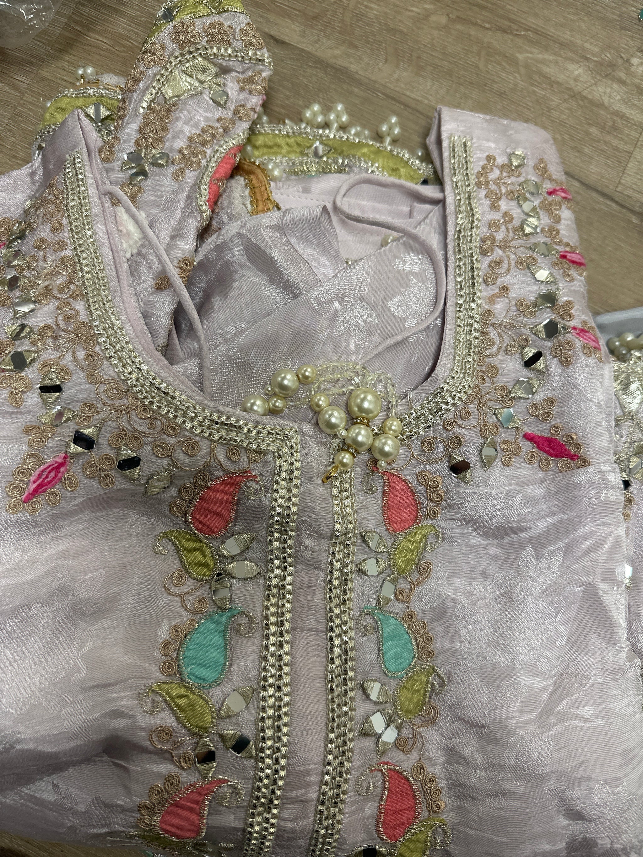 Pant Suit with Pastel Coloured Embroidery