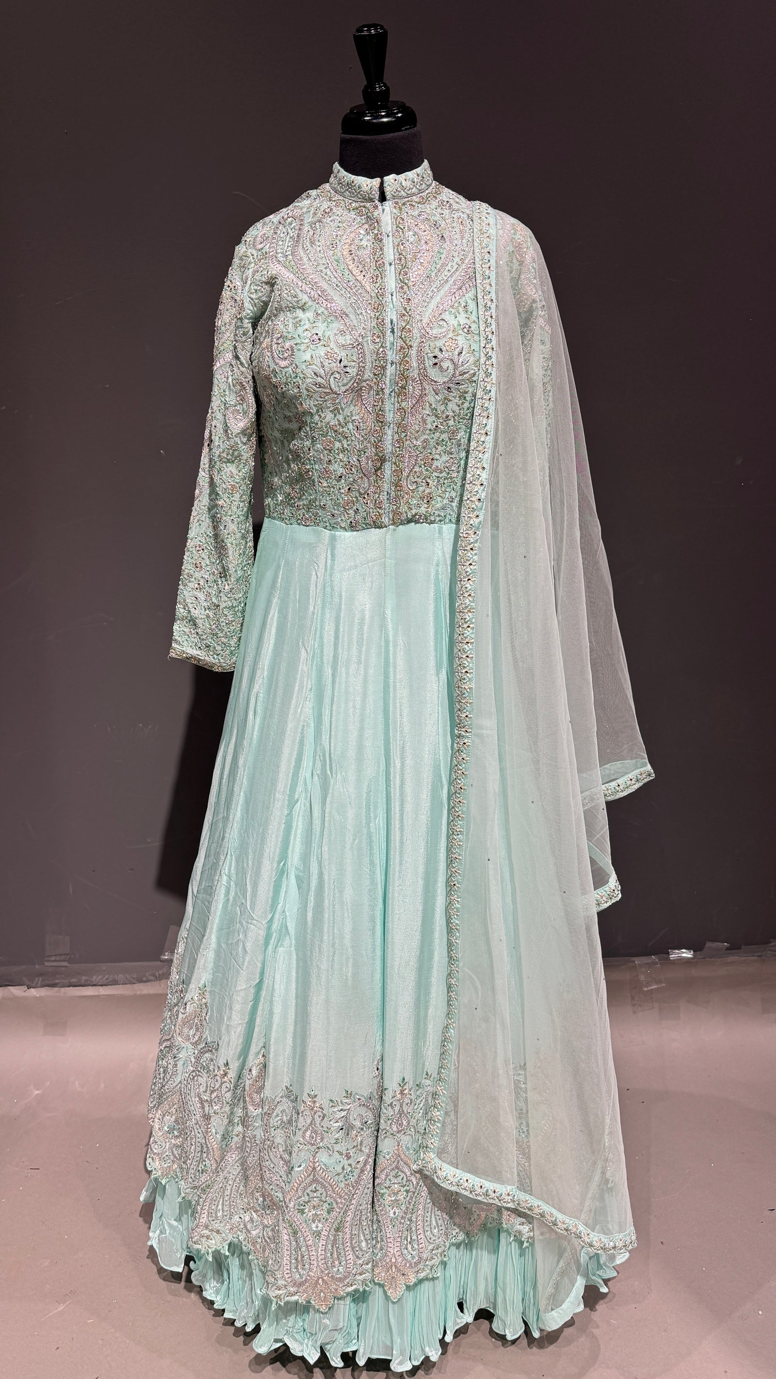 Sharp Anarkali Suit with Front and Back Embroidery