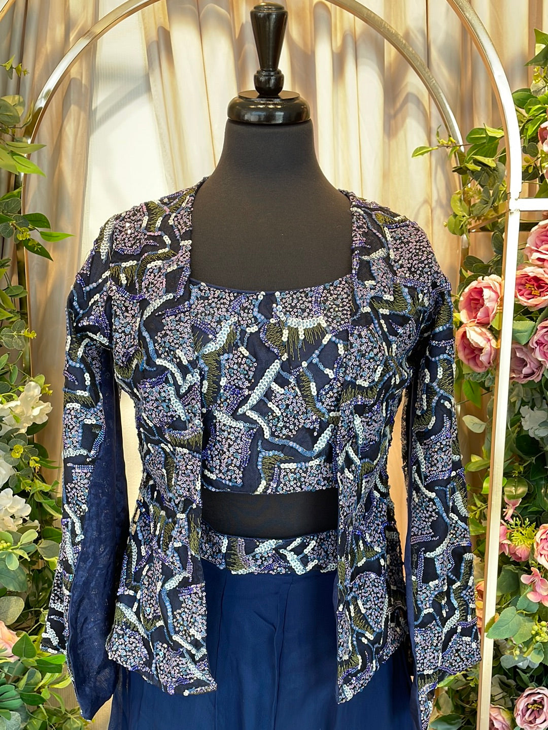 Bewitching Blue Crop Top Sharara With Jacket