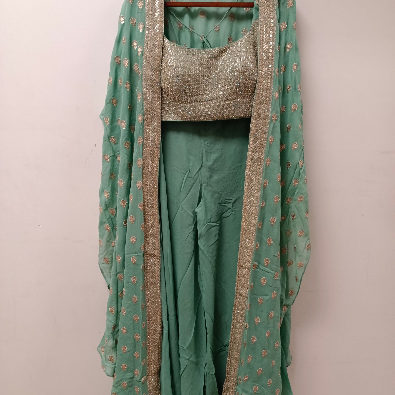 Crop Top Sharara with Cape & Embroidery Blouse