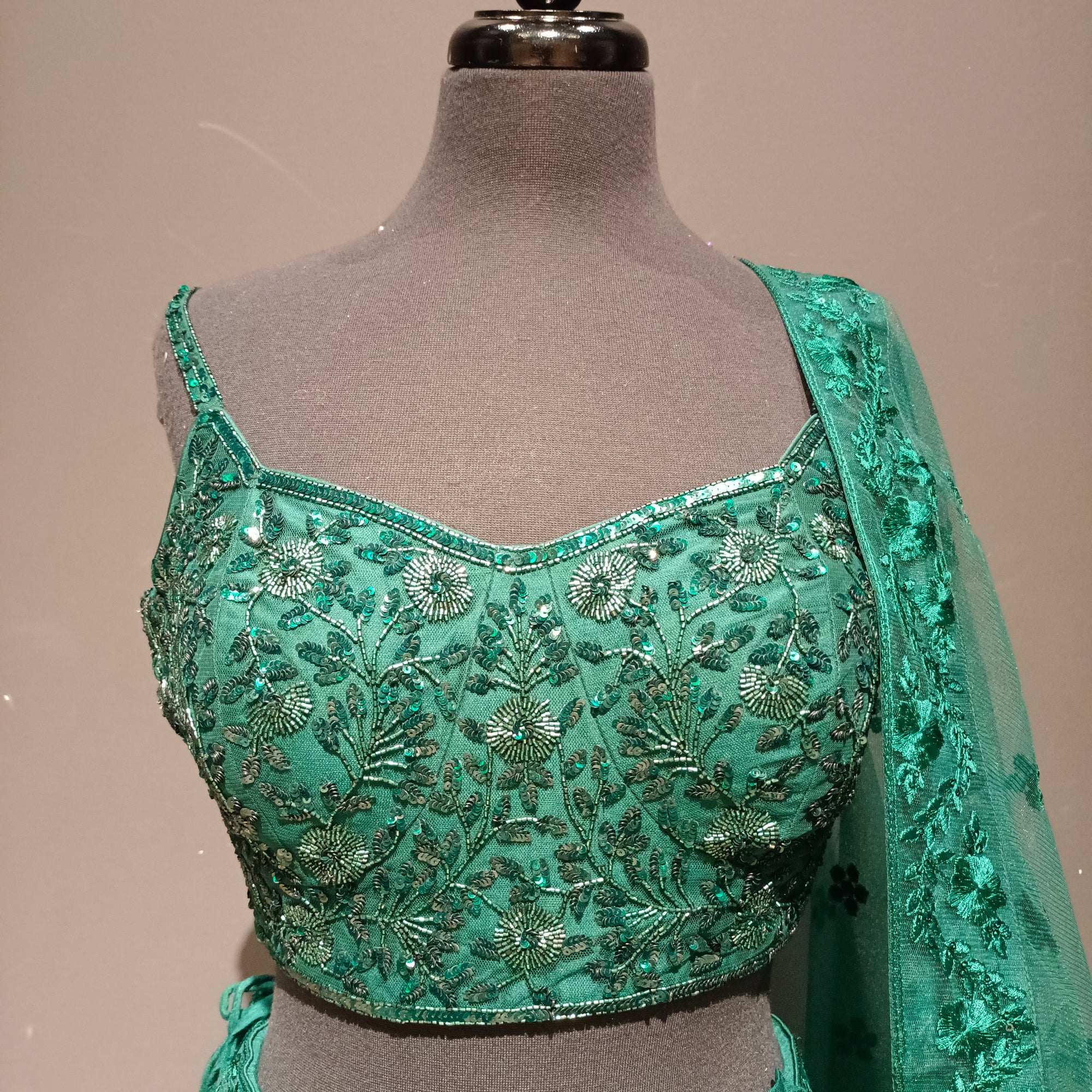 Greenish Sequined Lehenga Glamour