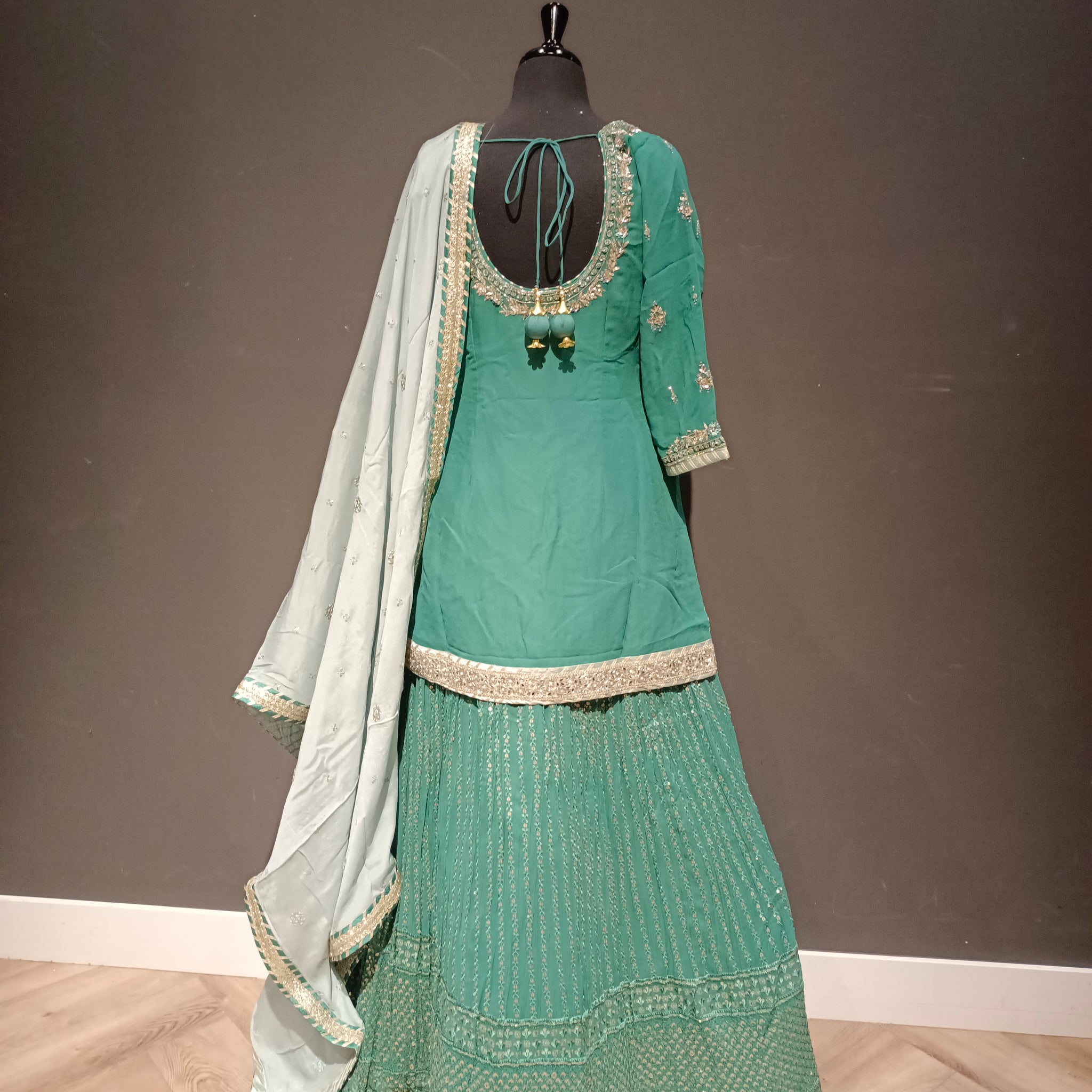 Embroidered Lehenga with long shirt & contrast dupatta