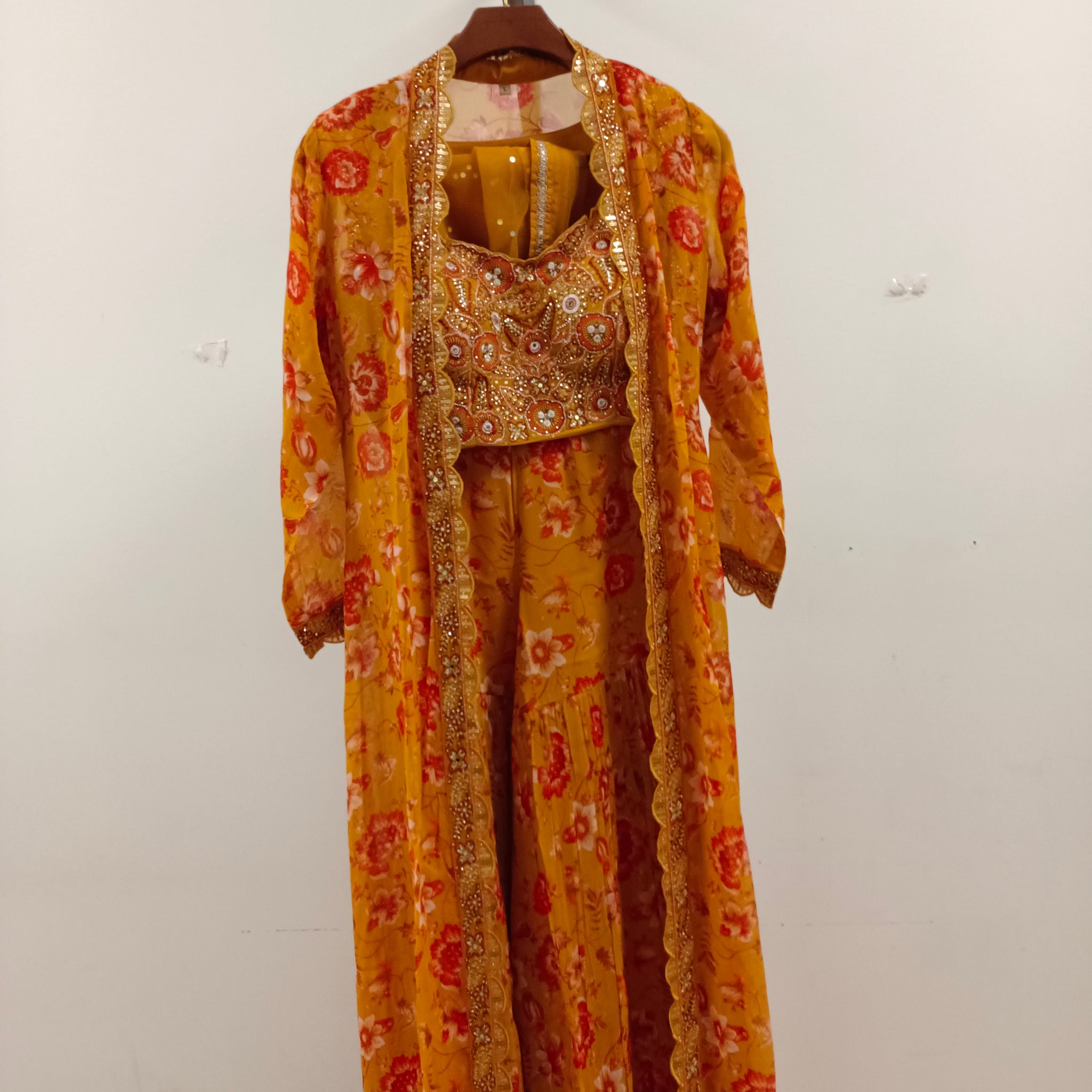 Floral Crop-top with Cape gharara set