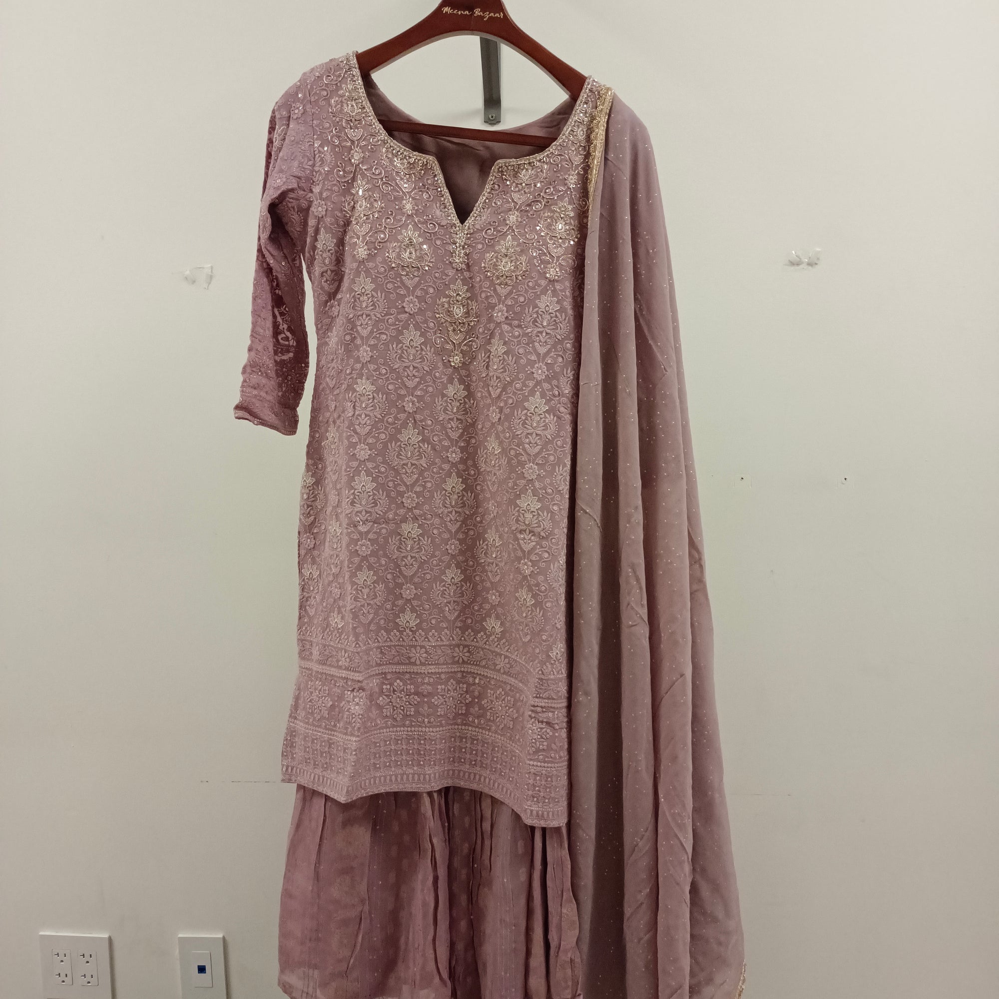 Mauve Embroidered Gharara suit