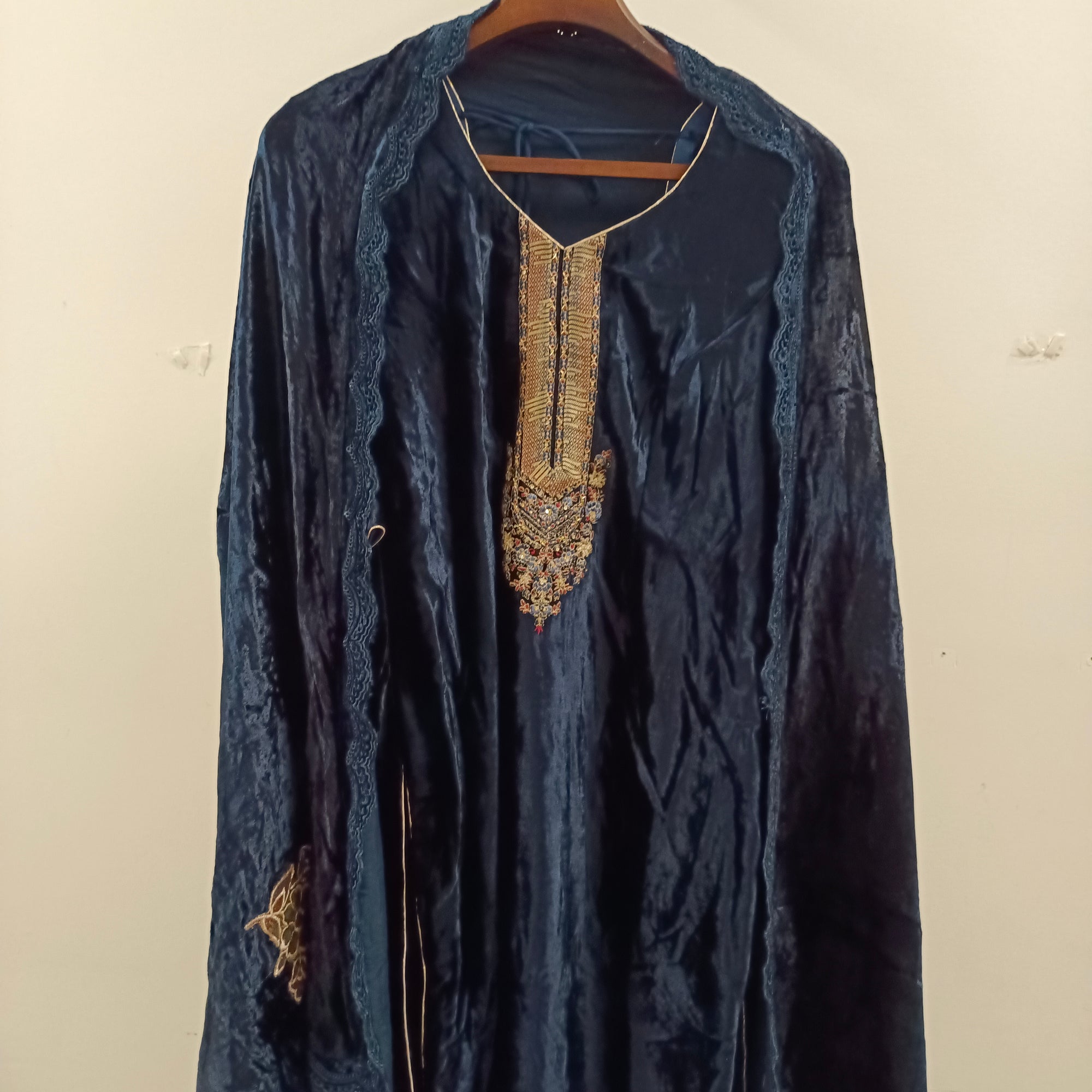 Velvet suit with Patchwork dupatta