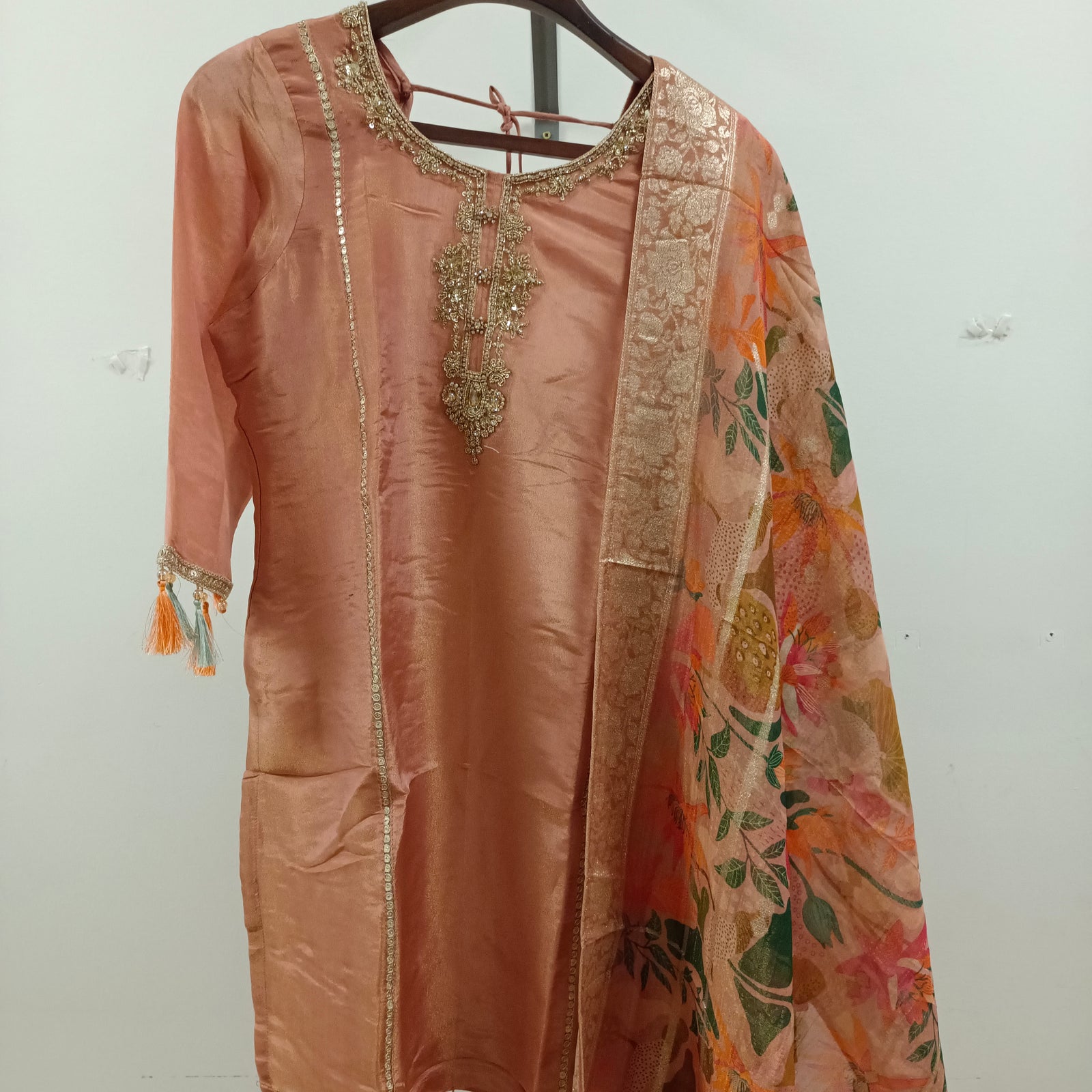 Banarsi embroidered skirt suit with printed dupatta
