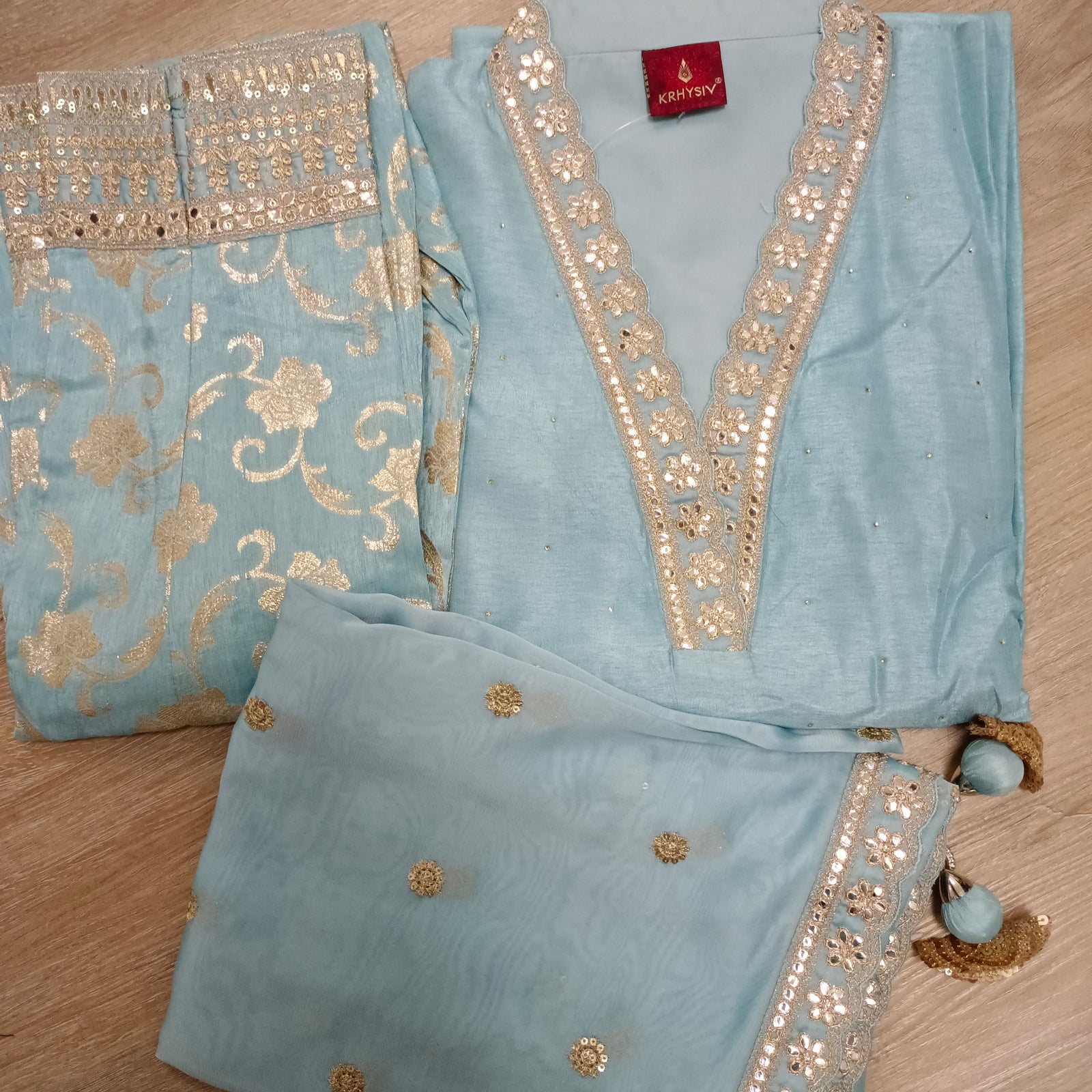 Embroidered suit with banarsi pants