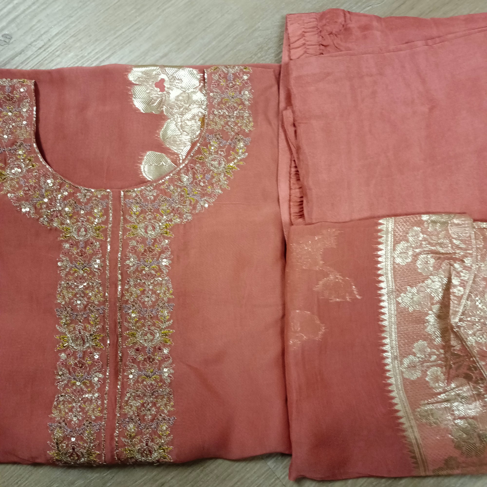 Embroidered Pants suit with banarsi dupatta