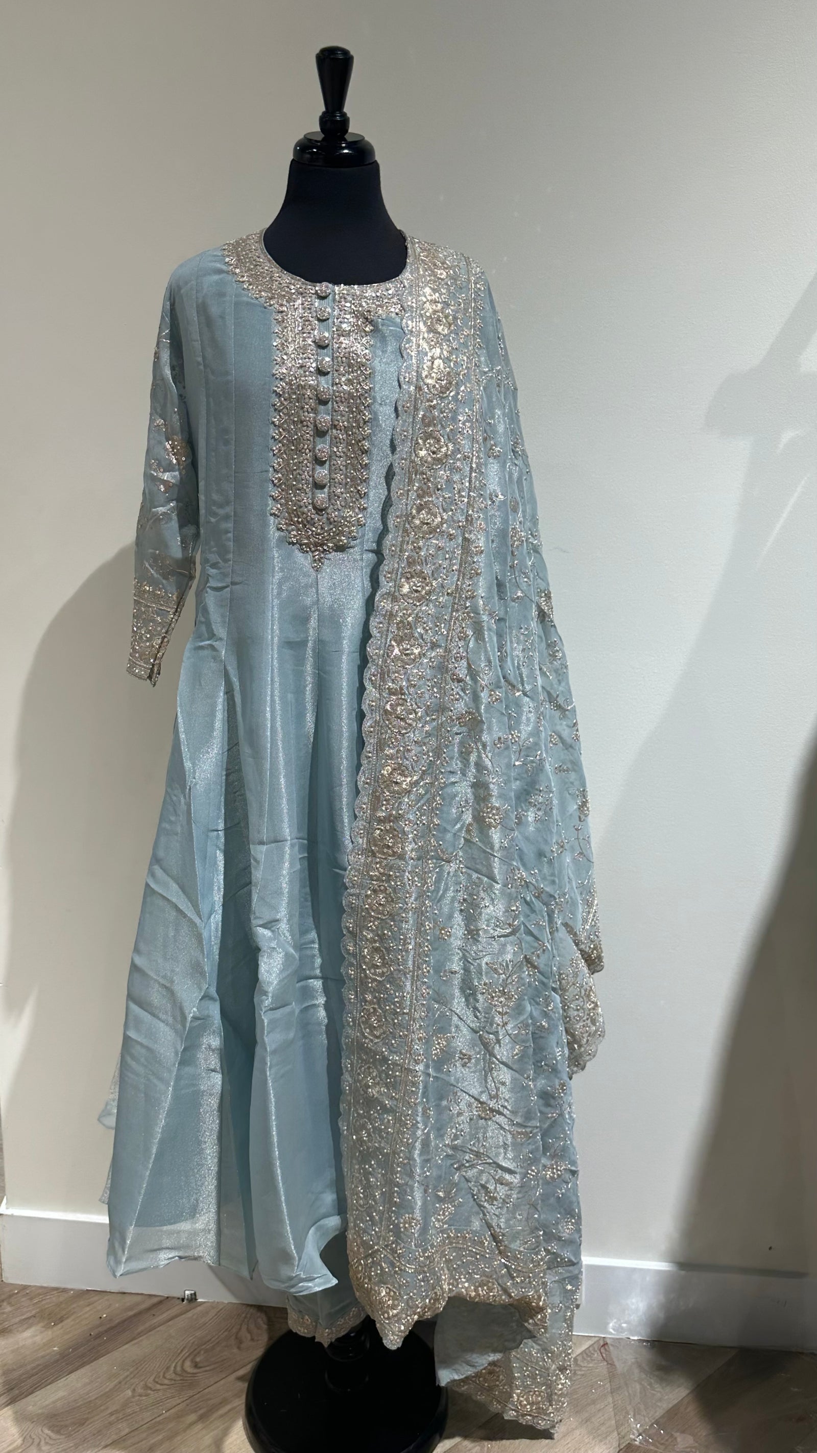 Shimmery Anarkali Suit With Jaal Embroidery Dupatta
