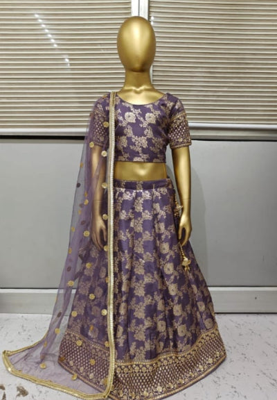 Girl's Banarsi Lehenga With Net Dupatta