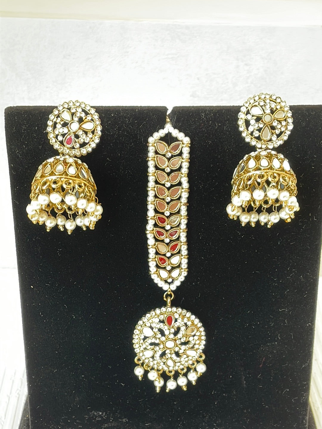 Mirror Work Jhumki Tikka Set