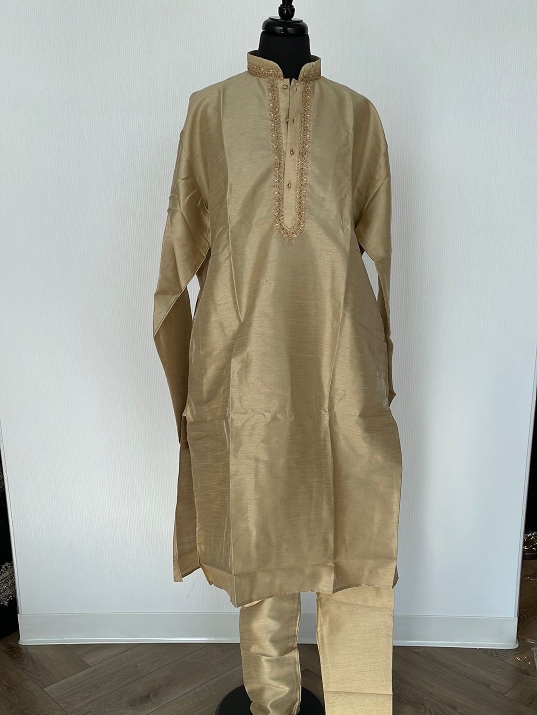 Khadi silk kurta pajama with golden embroidery