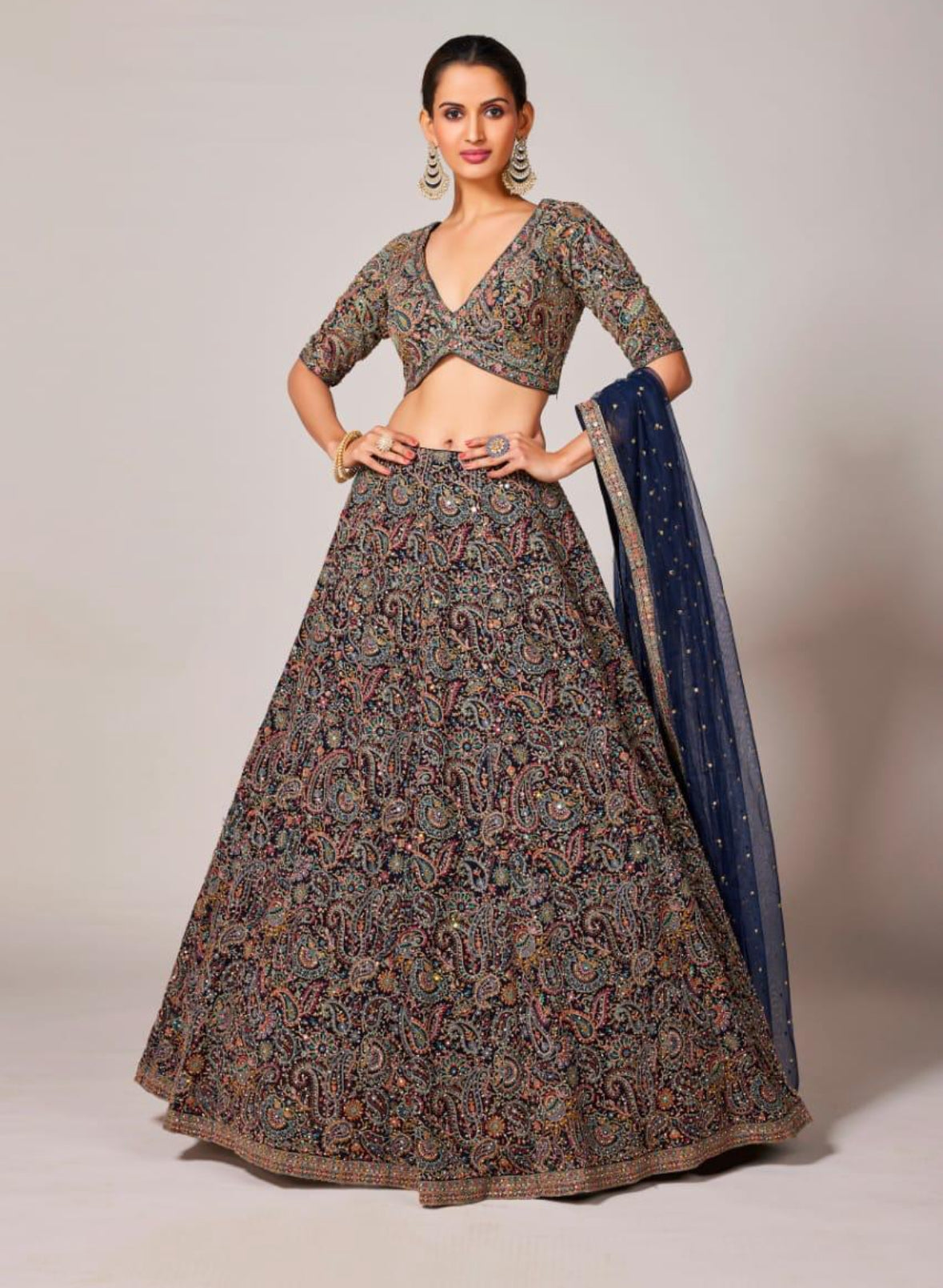 Heavy Thread Work Embroidery Lehenga