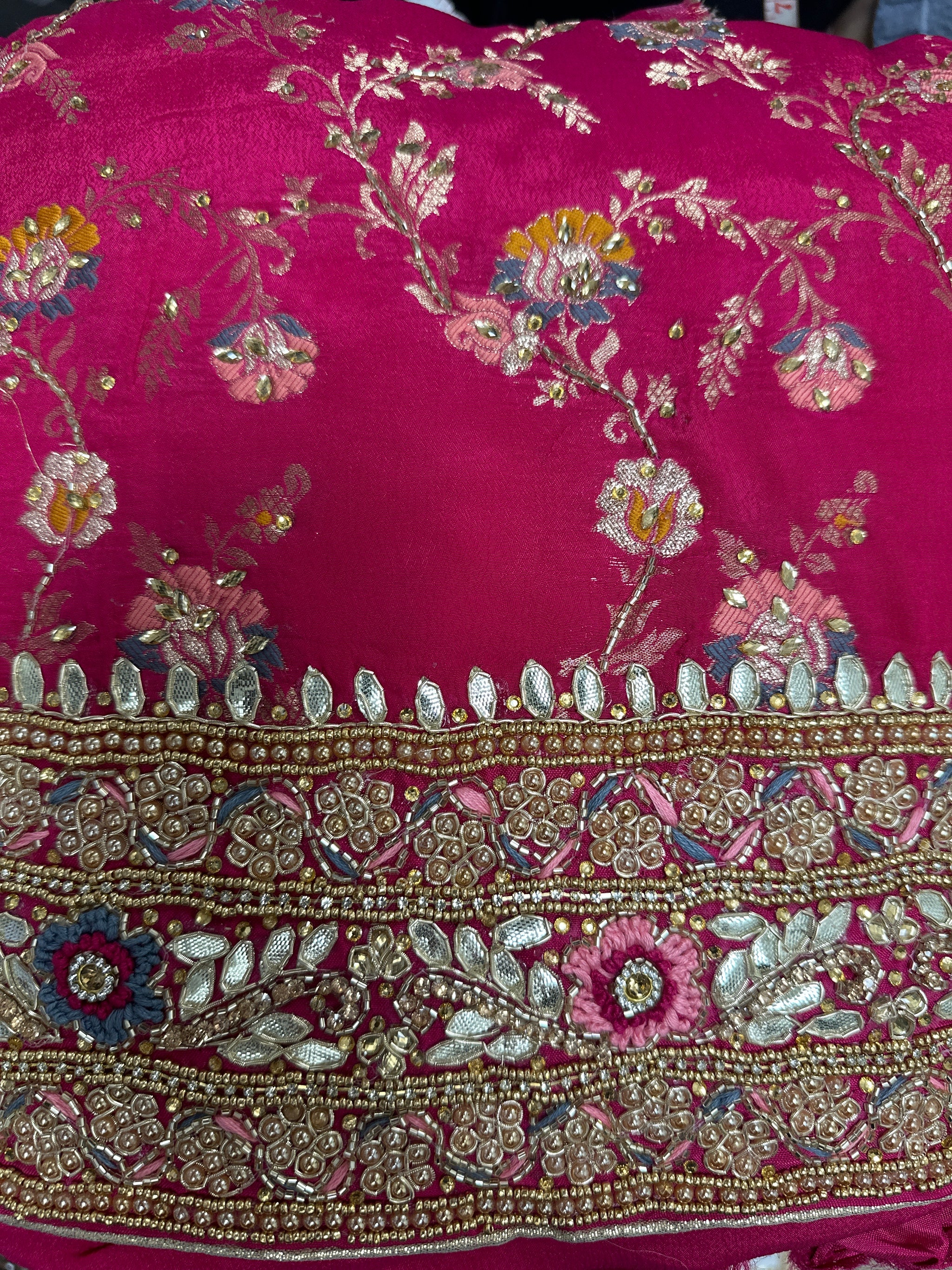 Unstitched Banarsi Embroidery Suit With Chinnon Dupatta