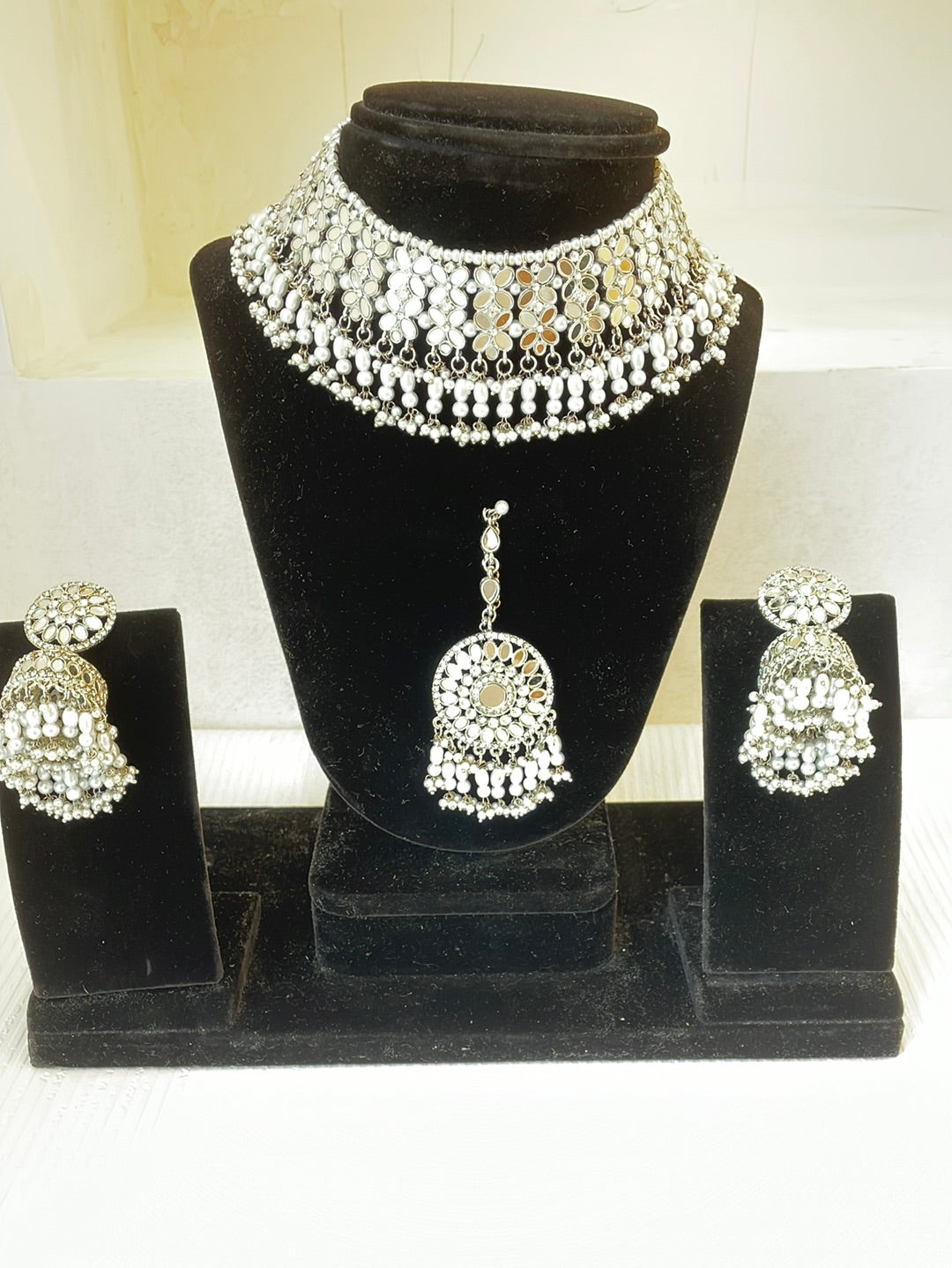 Mirror Work Jhumki Choker Set