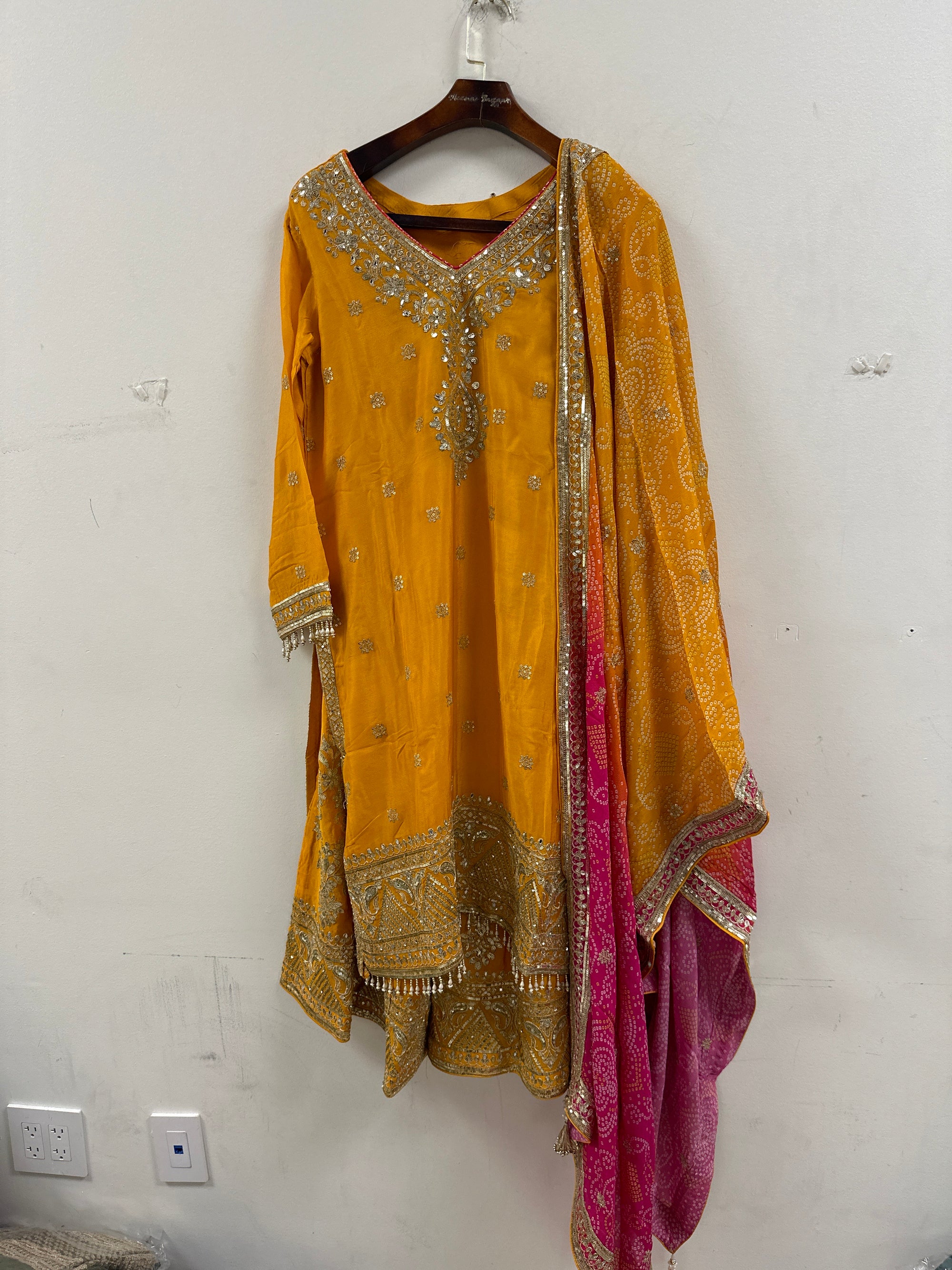 Sequins Work Sharara Suit with Bandhani Dupatta