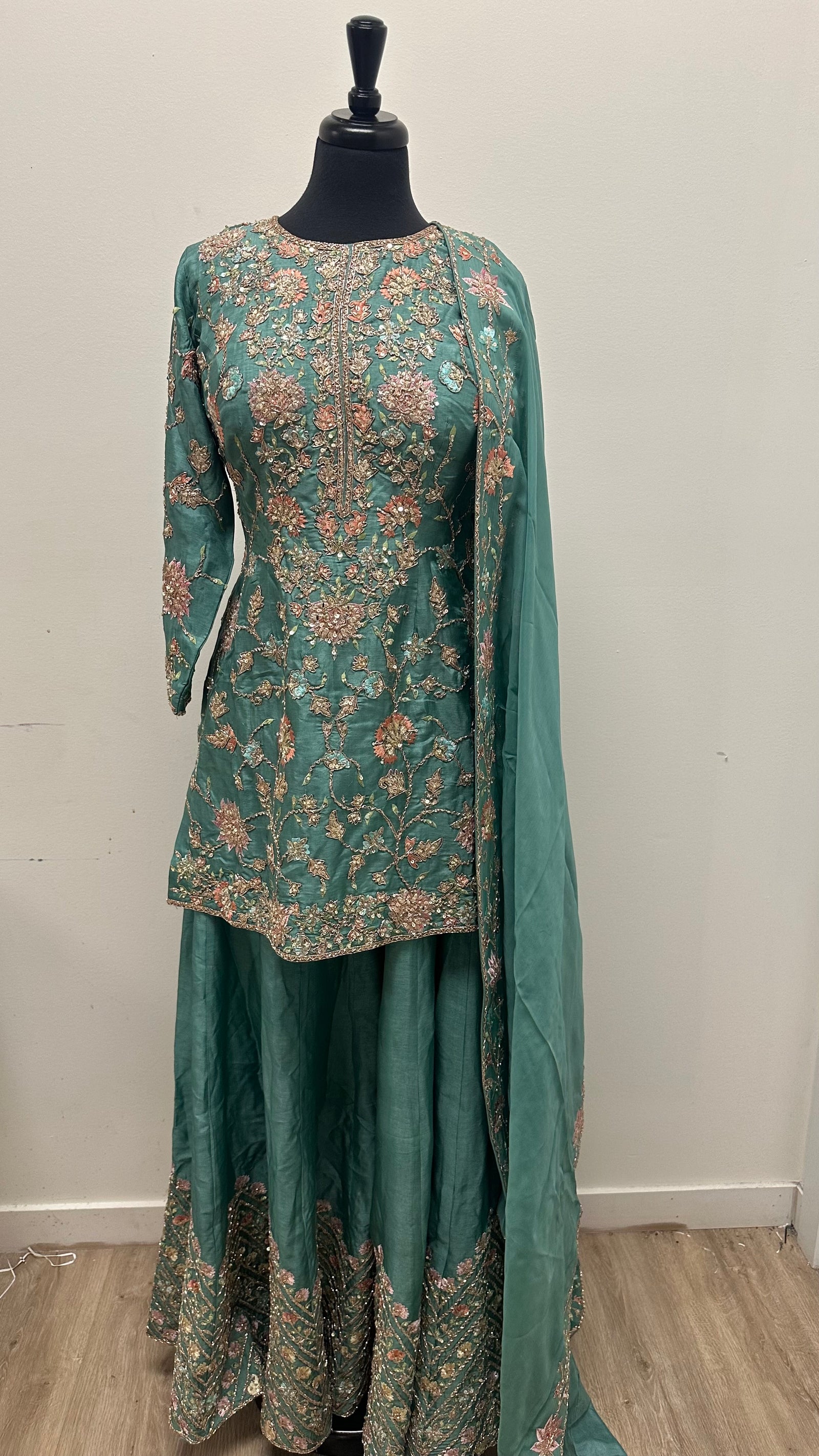 Floral Hand Embroidery Sharara Suit