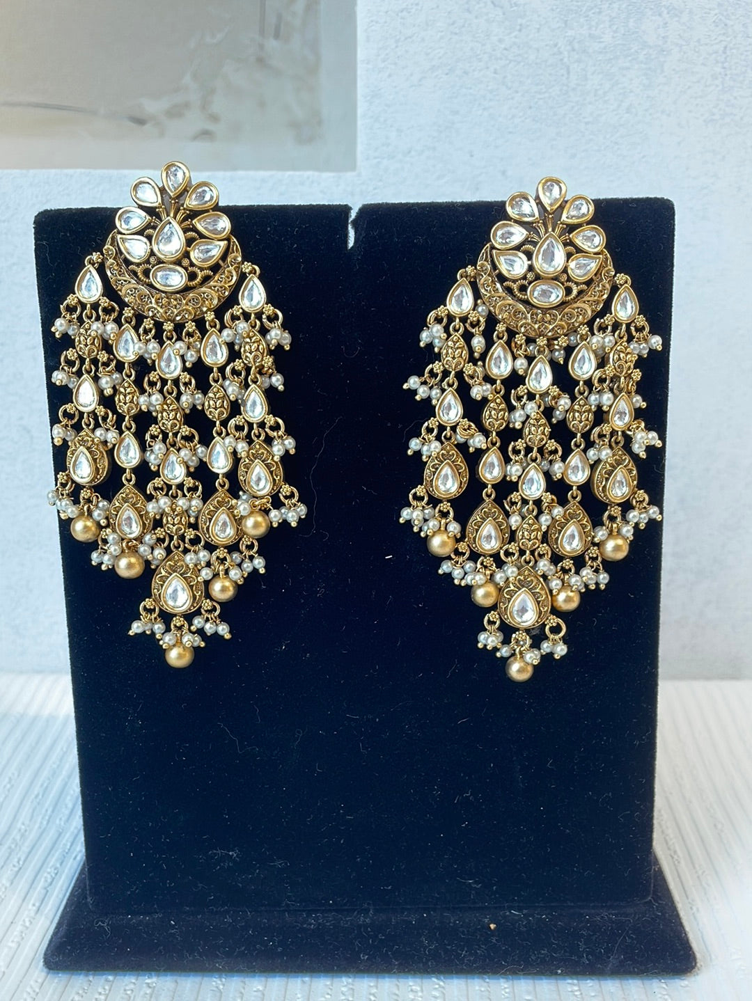 Multi layer Pearl Drop Temple Earrings