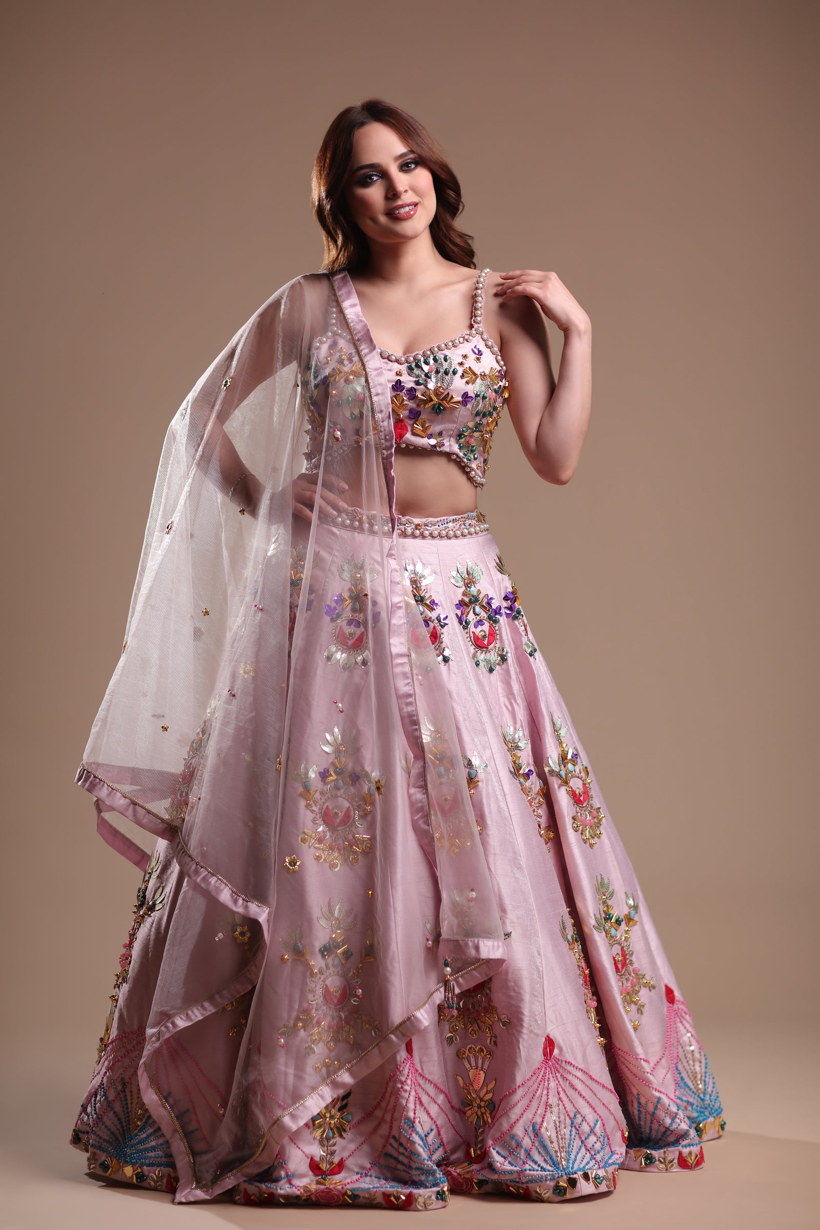 Ethnic Ensemble Featuring Embroidered Lehenga And CropTop