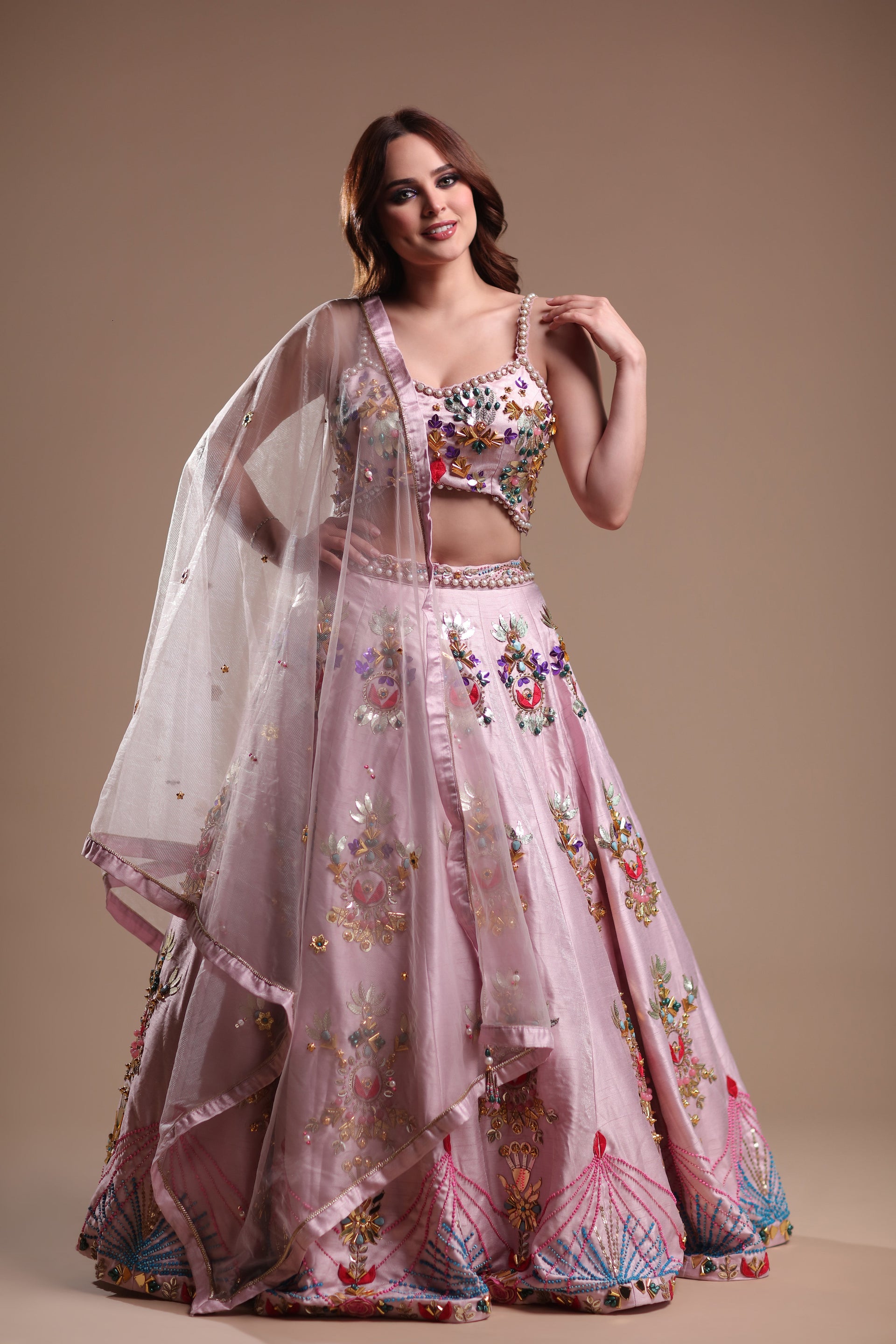 Pastel Rose Ensemble Featuring Embroidered Lehenga And Blouse