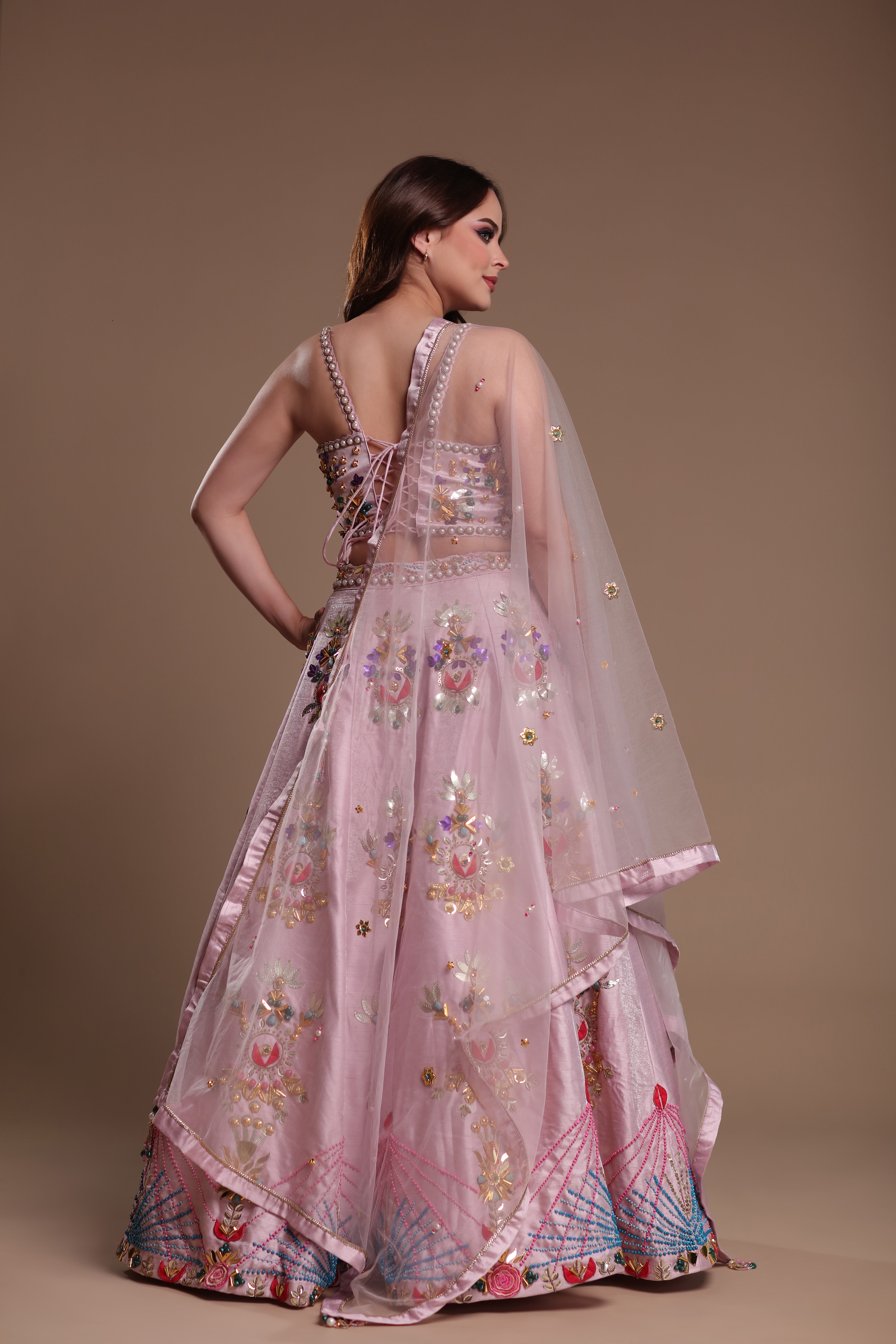 Pastel Rose Ensemble Featuring Embroidered Lehenga And Blouse