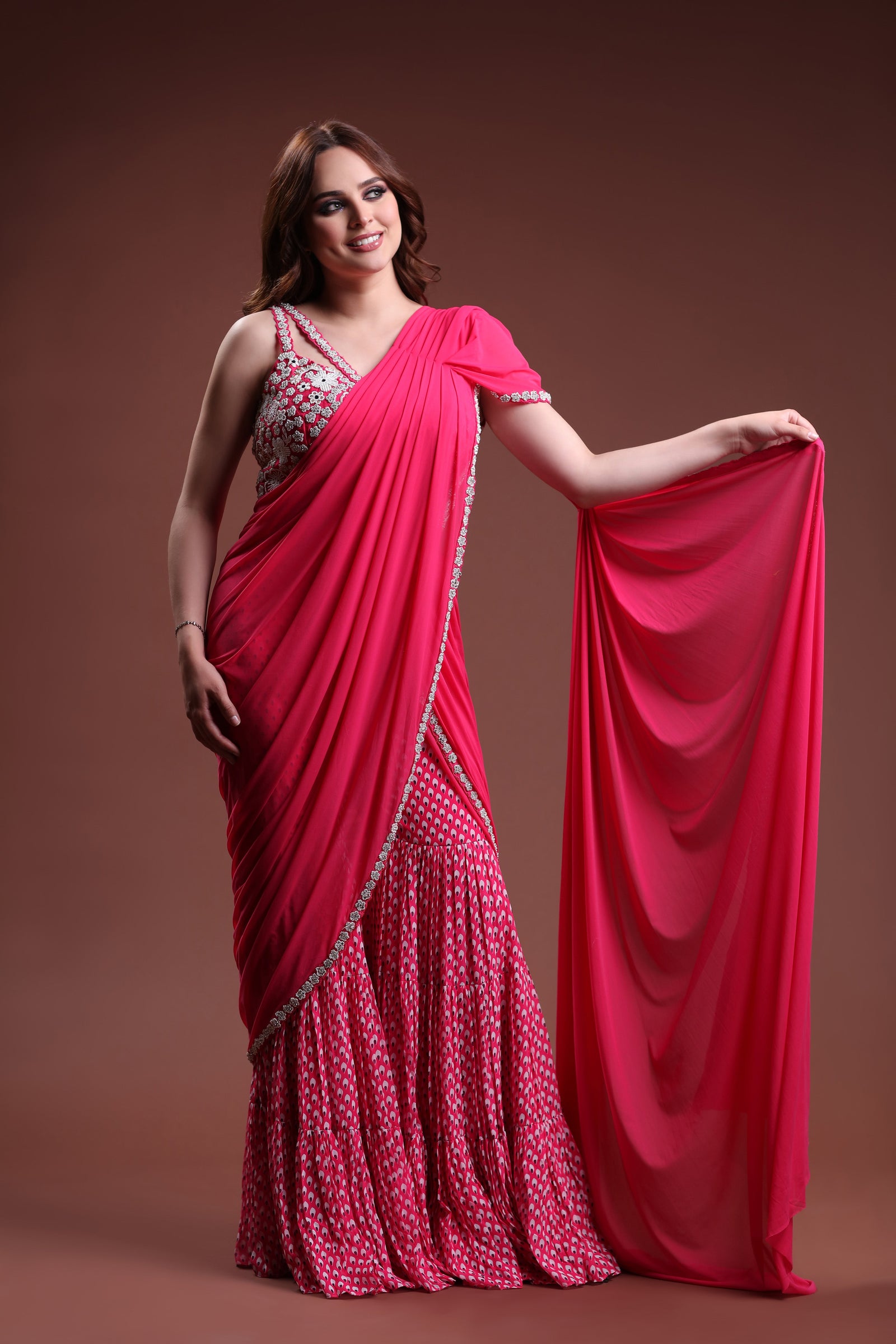Hot Pink Gharara-Style saree Ensemble