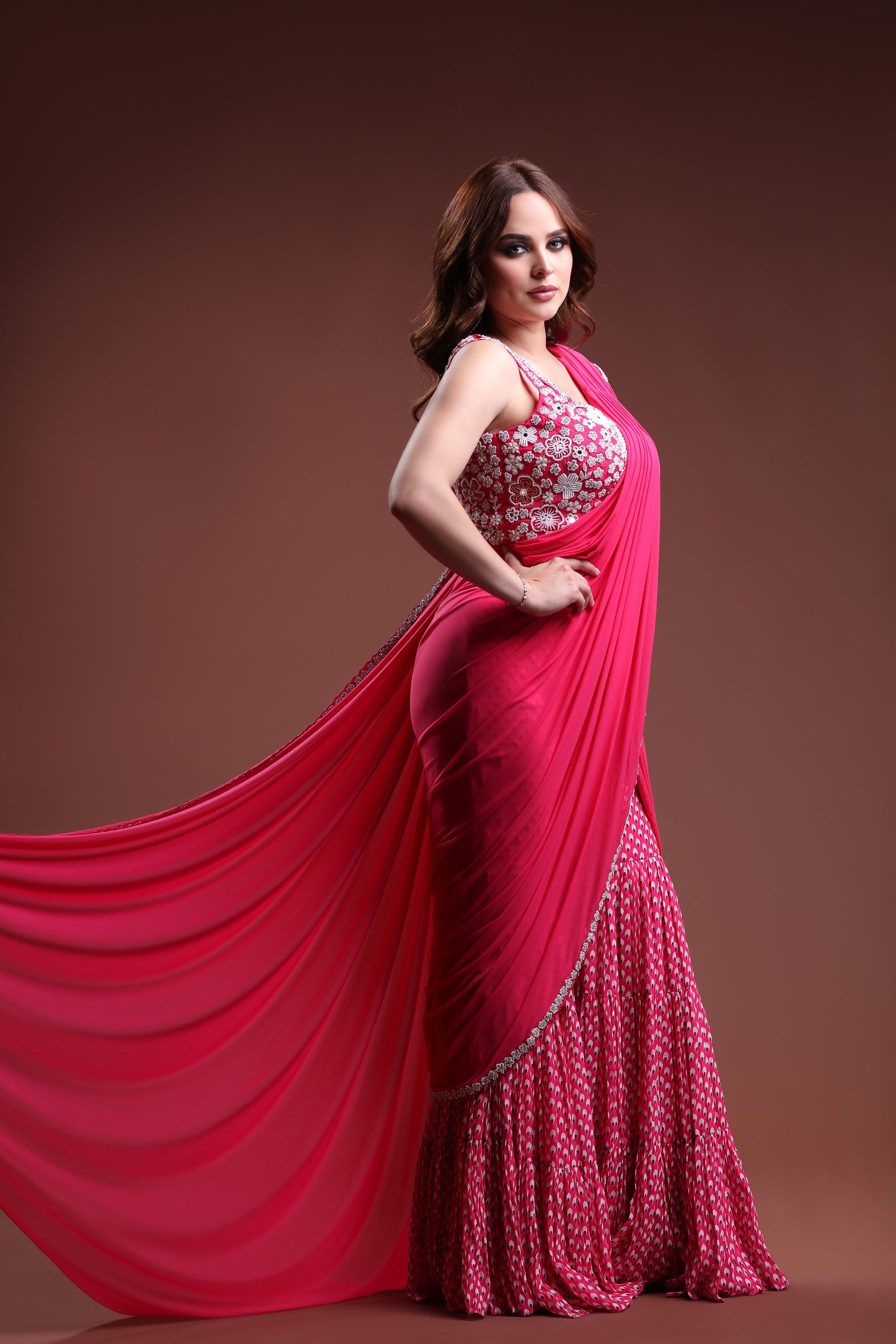 Warm Toned Gharara-Style saree Ensemble