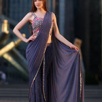 Ecstatic Navy Blue gharara-style Saree