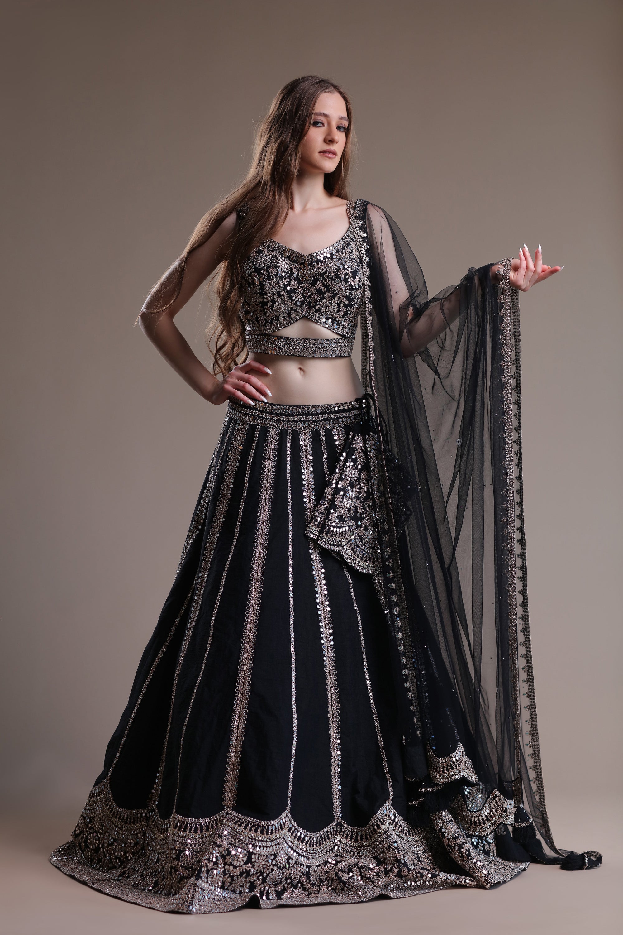 Embellished Onyx Lehenga