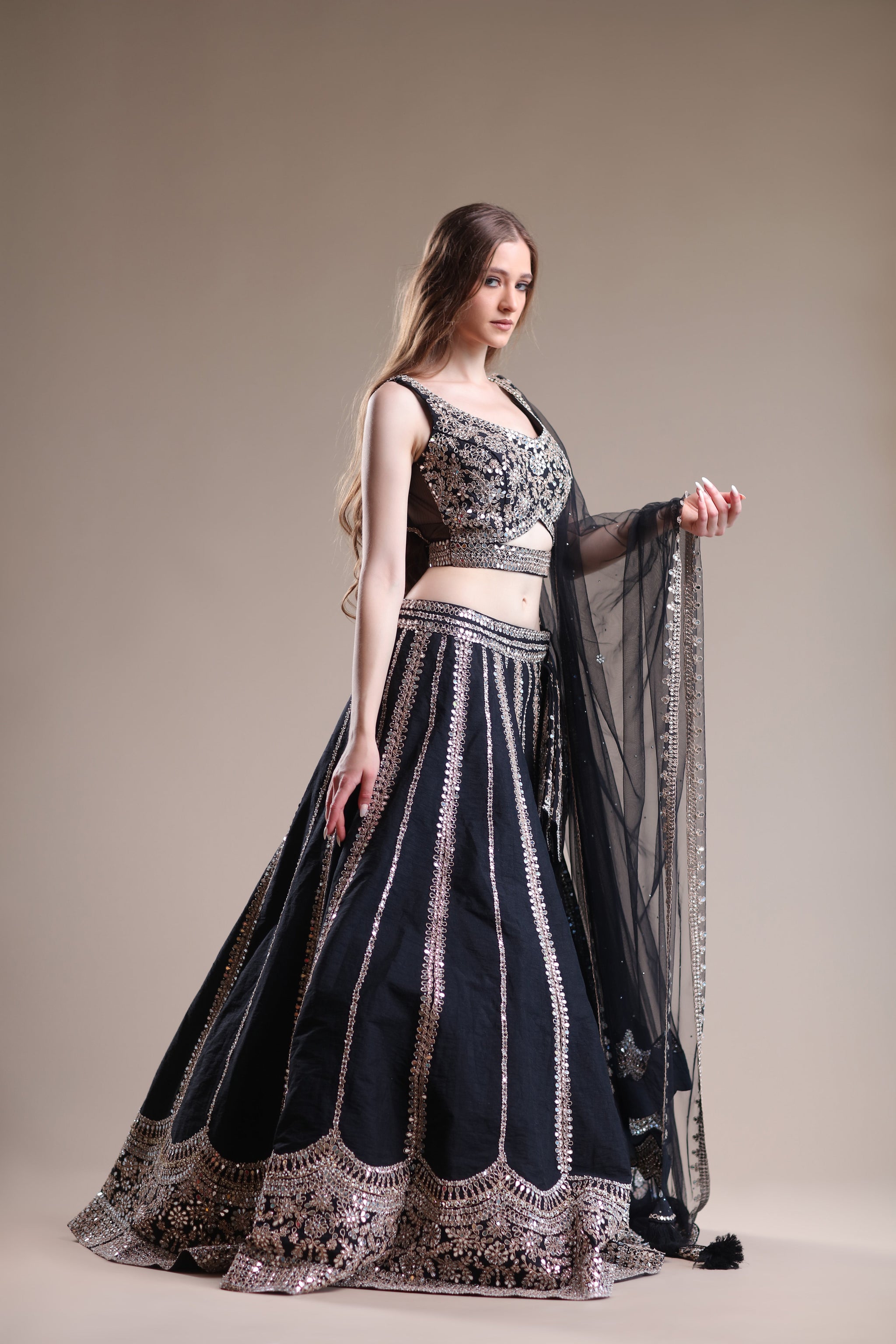 Embellished Onyx Lehenga