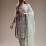 Chic Pastel Ensemble Featuring Embellished Kameez And Trousers