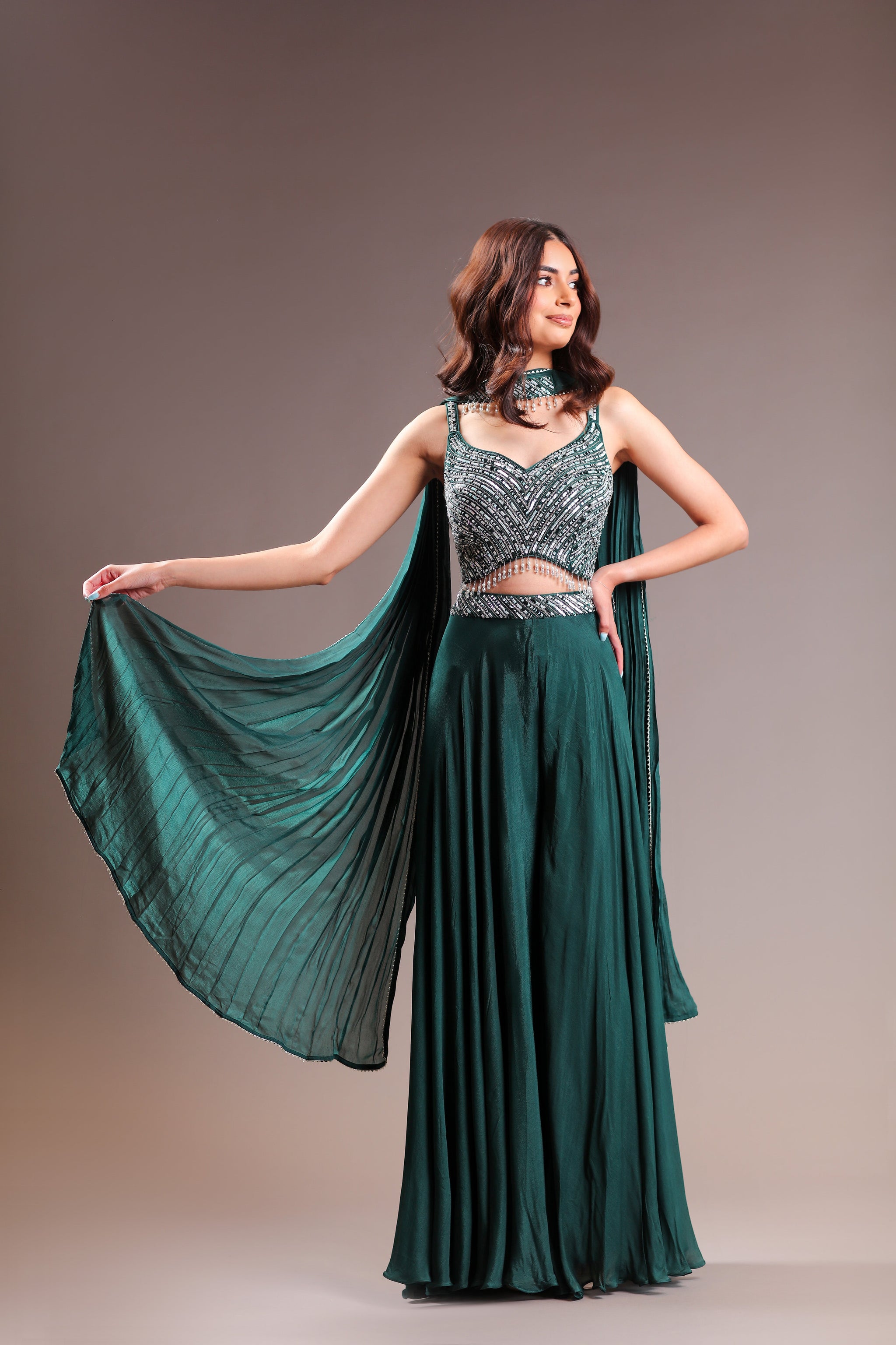 Sassy Aquamarine Ensemble  Featuring Sharara and Sequined croptop