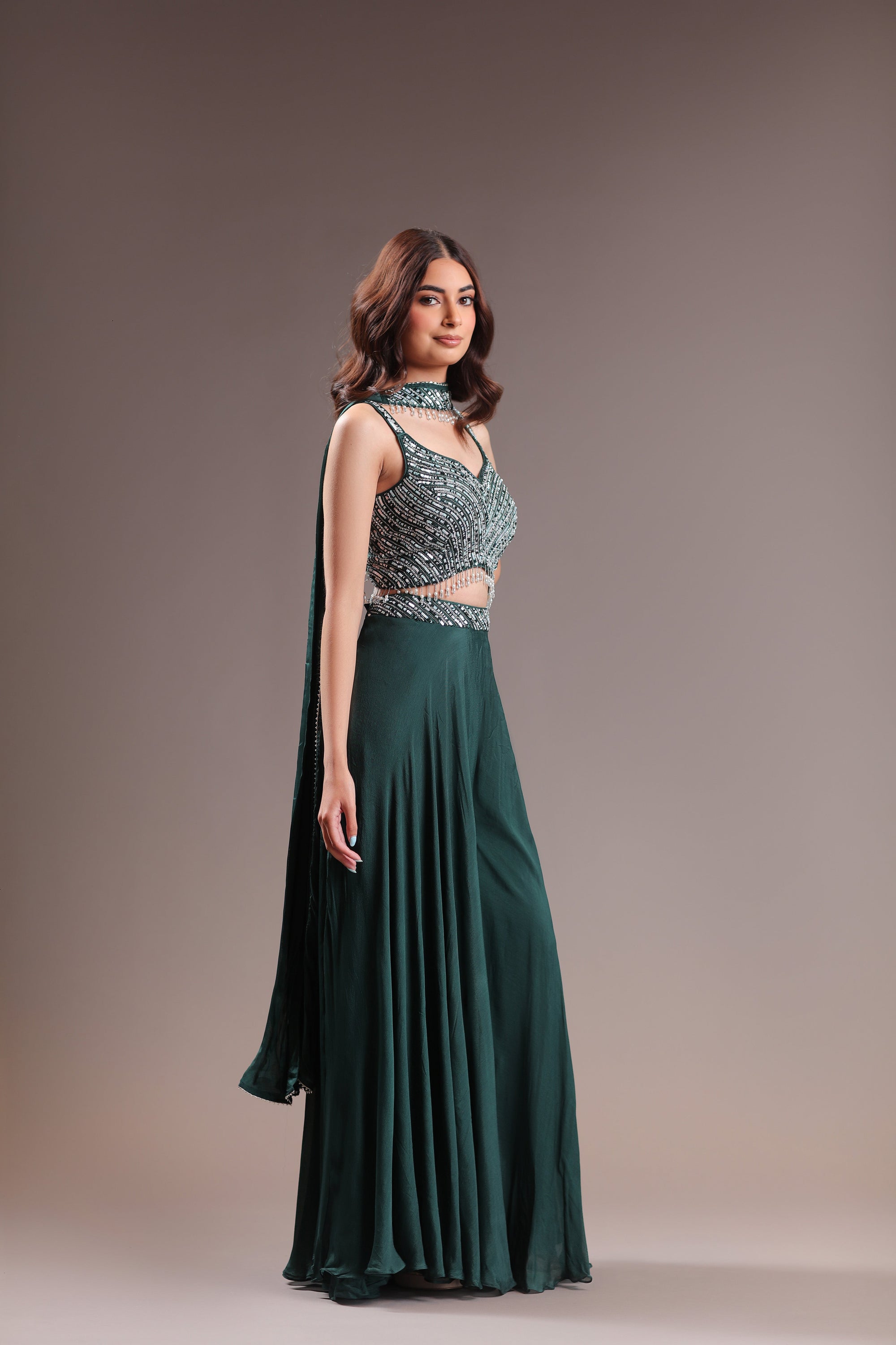 Sassy Aquamarine Ensemble  Featuring Sharara and Sequined croptop