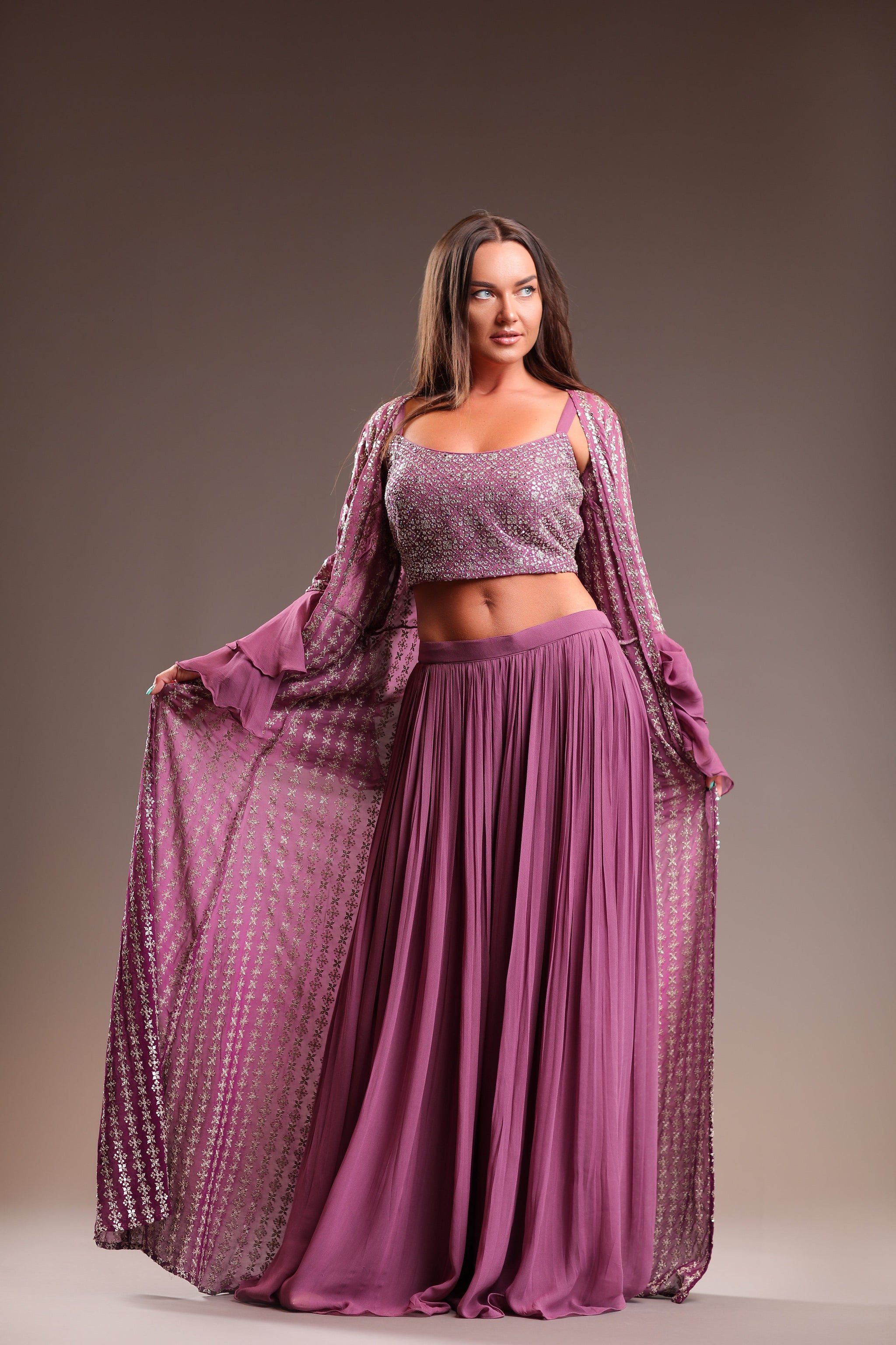 Chic Lilac Sharara With Sequined croptop