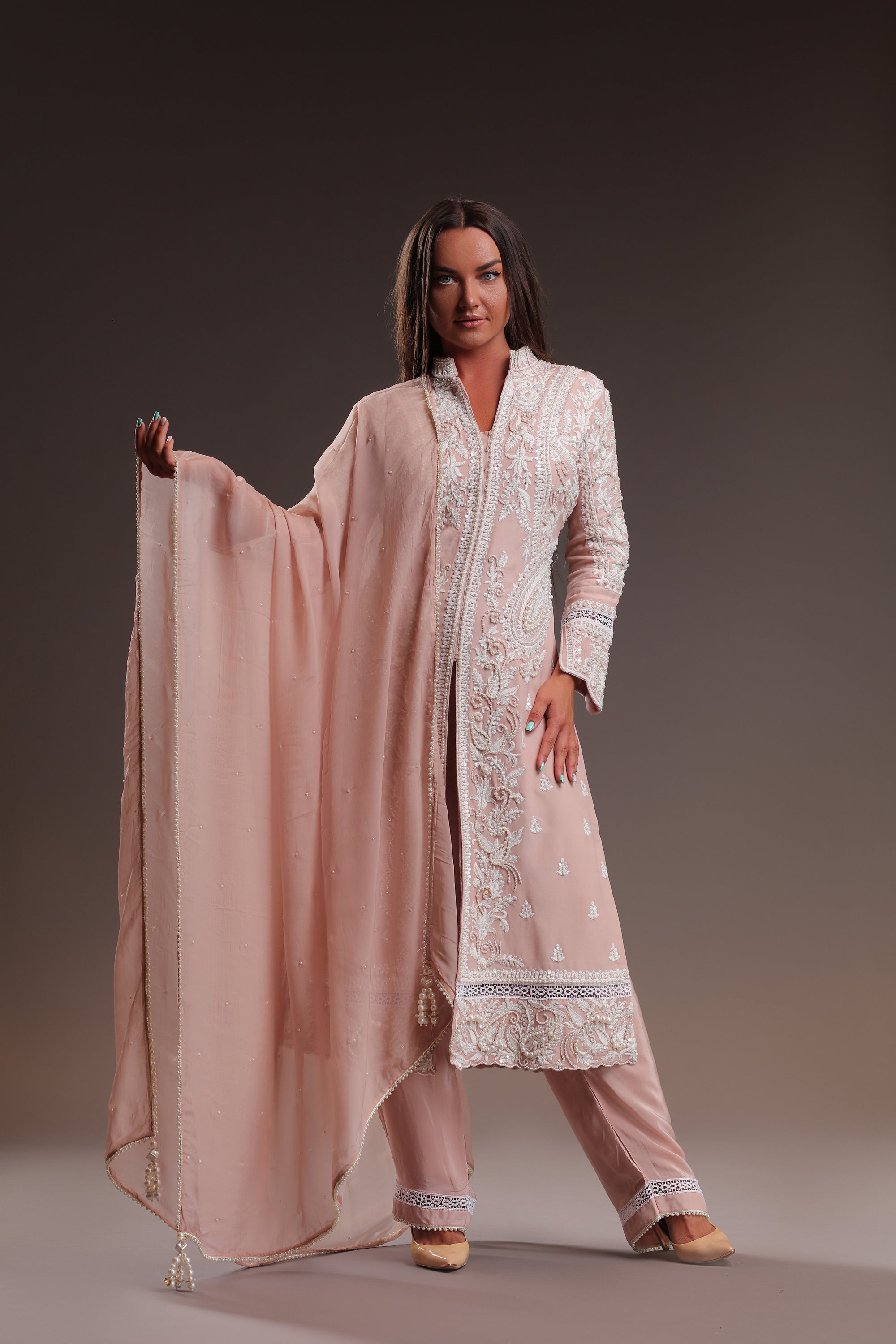 Elegant Soft Peach Shirt With Trouser