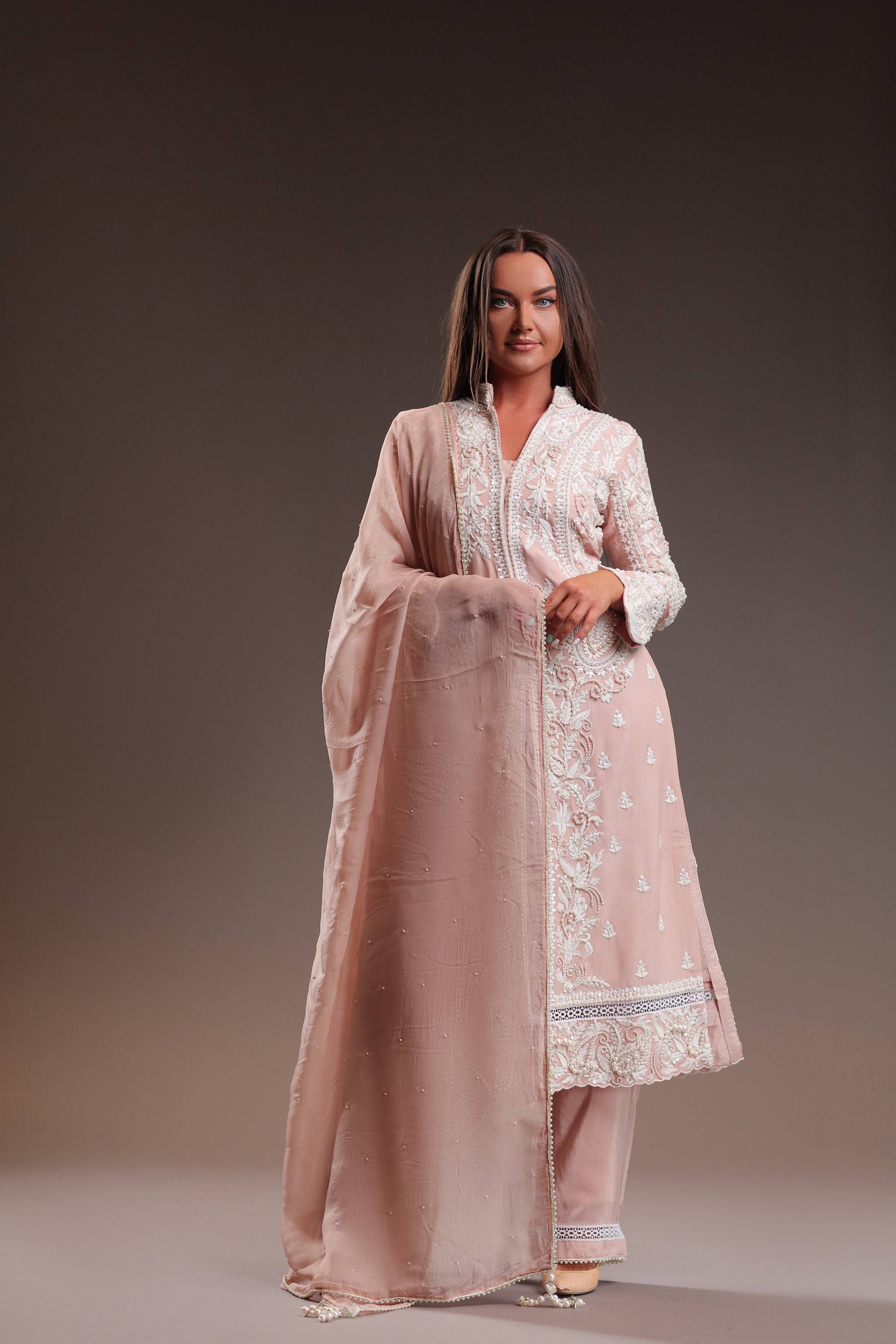 Elegant Soft Peach Shirt With Trouser