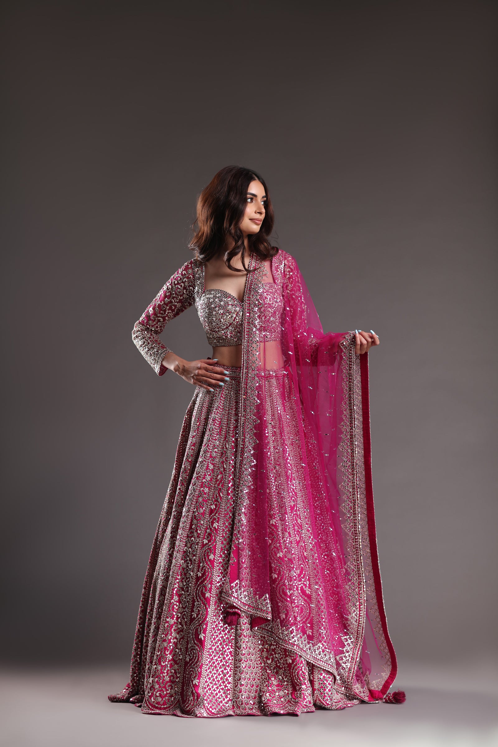 Sultry Magenta Mirror Work Lehenga Set