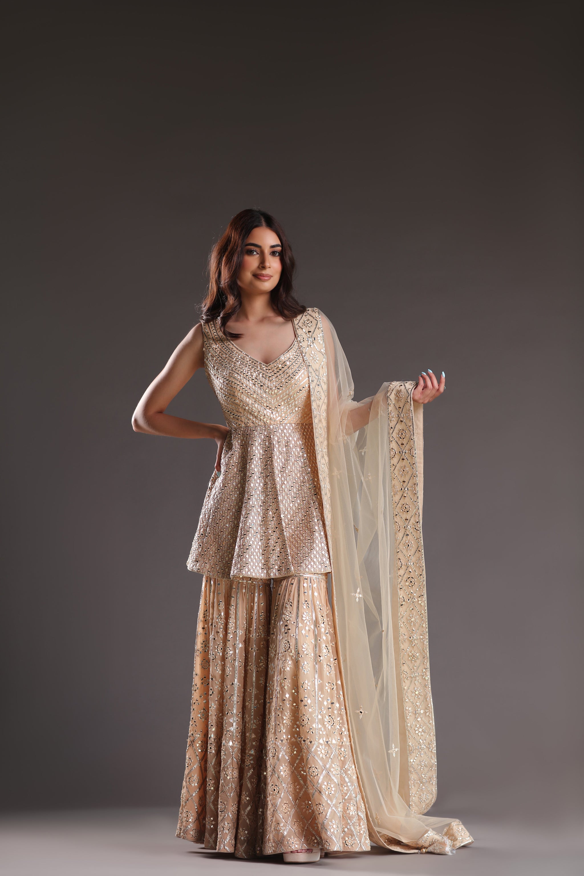 Ethereal Two-toned Ensemble Featuring Sequined Gharara And Kurta