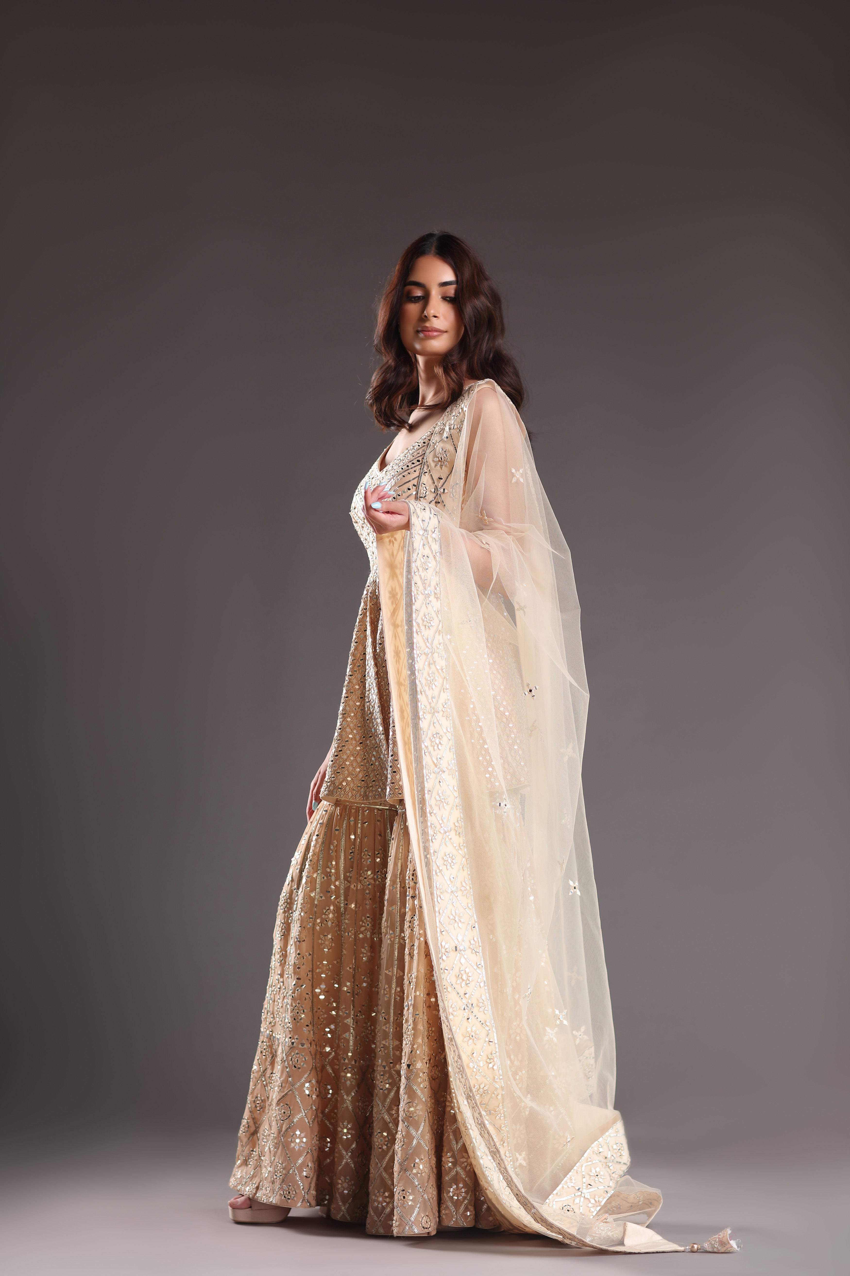 Ethereal Two-toned Ensemble Featuring Sequined Gharara And Kurta