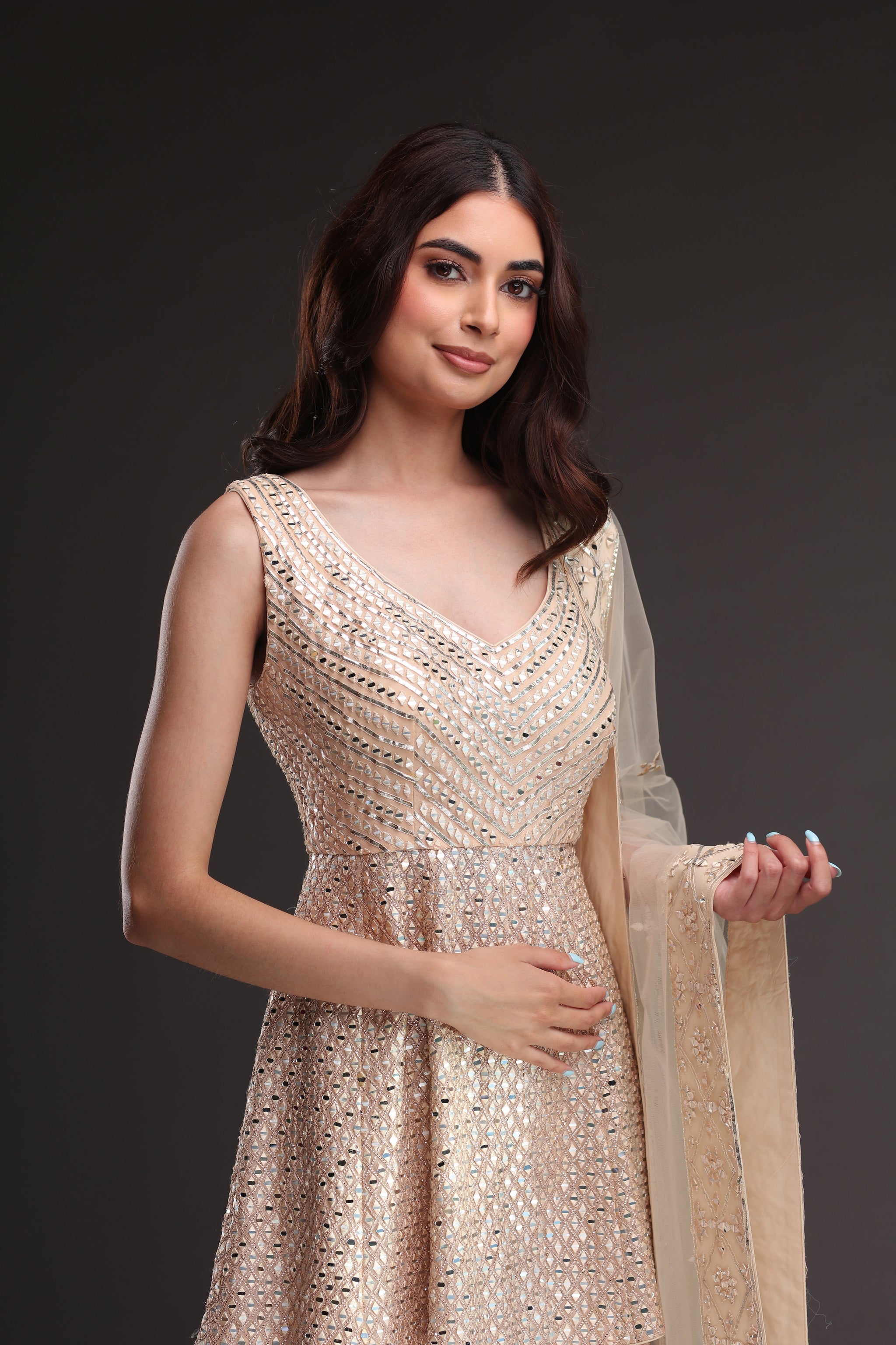 Ethereal Two-toned Ensemble Featuring Sequined Gharara And Kurta